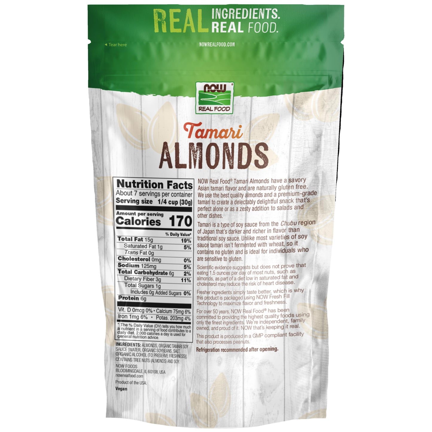 Now Foods, Tamari Almonds, Flavor Sensations, Savory Asian Tamari Flavor, Gluten-Free And Certified Non-Gmo, 7-Ounce (Packaging May Vary)