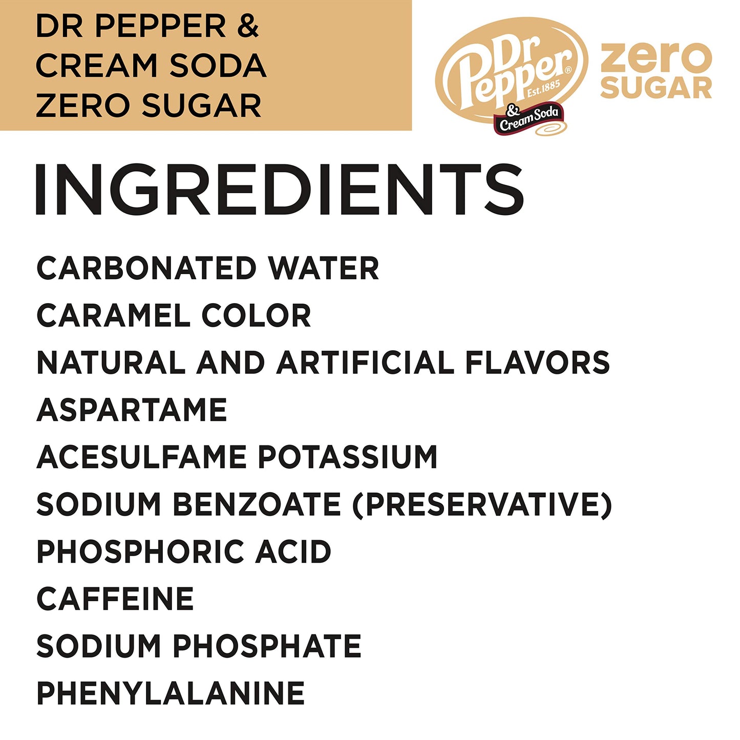 Dr Pepper Zero Sugar Cream Soda, 12 Fl Oz Cans, 12 Pack