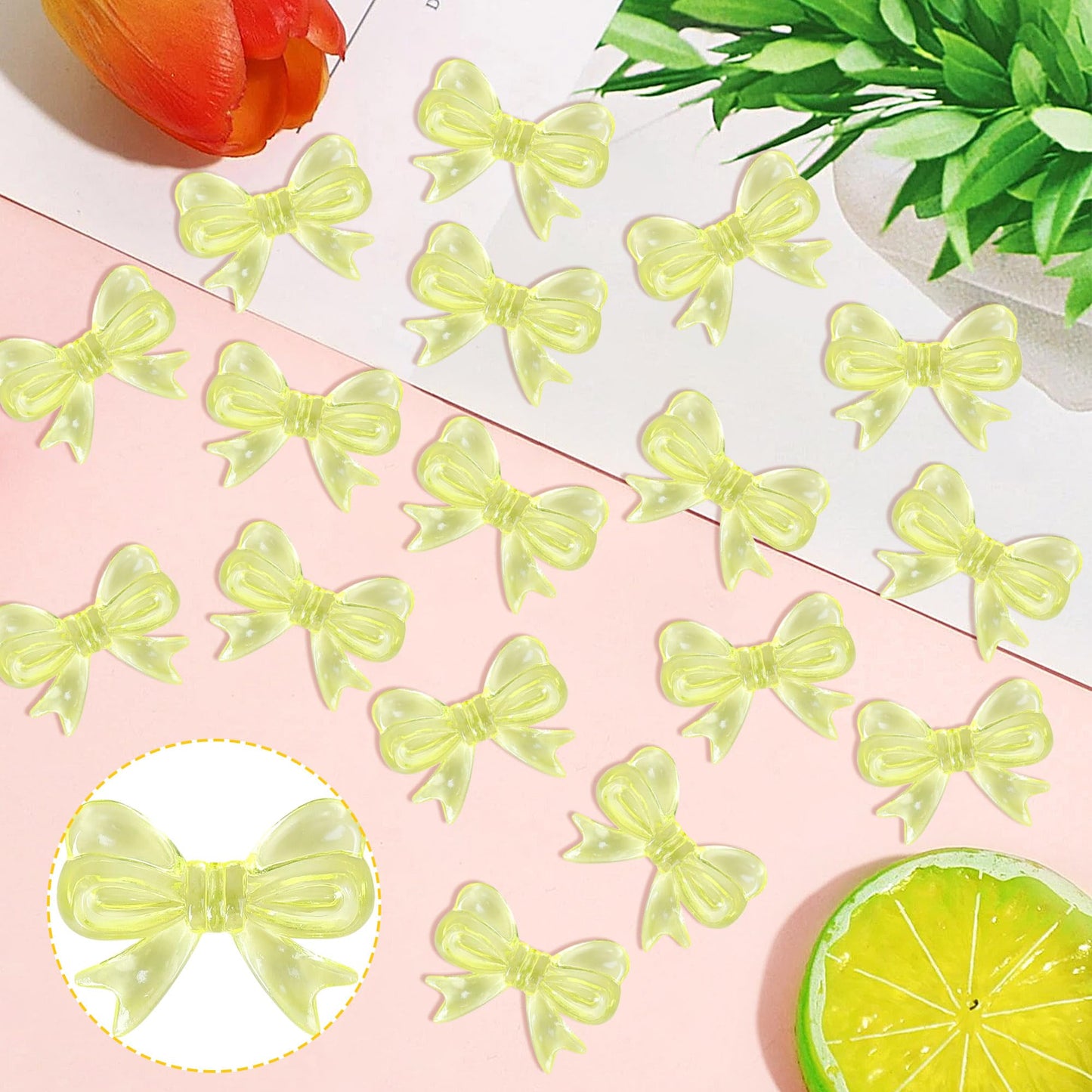 YCTHUNFISH 30 Pack Pink Bow Cupcake Toppers Decorations for Wedding, Bridal Shower, Birthday Party - Yellow