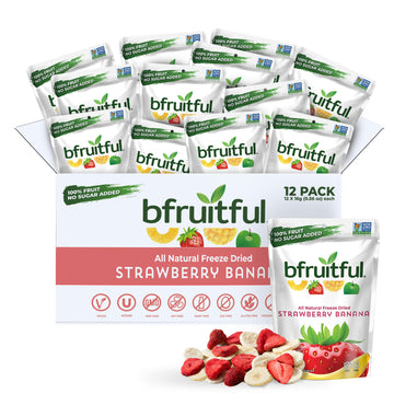 bfruitful Freeze-Dried Strawberry Banana Snacks, Gluten Free, Dairy Free, 12-Pack