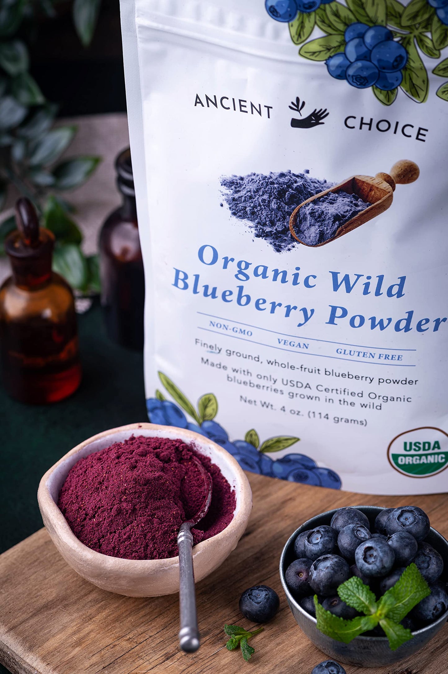 Ancient Choice - Wild Blueberry Powder (4 ounces) | USDA Organic | Freeze Dried | Non-GMO | Sourced From Pristine Countryside |