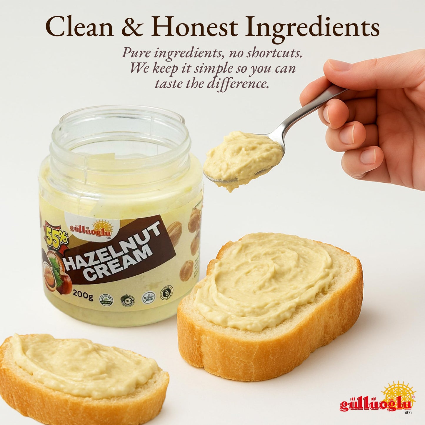 GÜLLÜOGLU Hazelnut Cream – Premium Turkish Spread, All-Natural, 7 oz, No Palm Oil