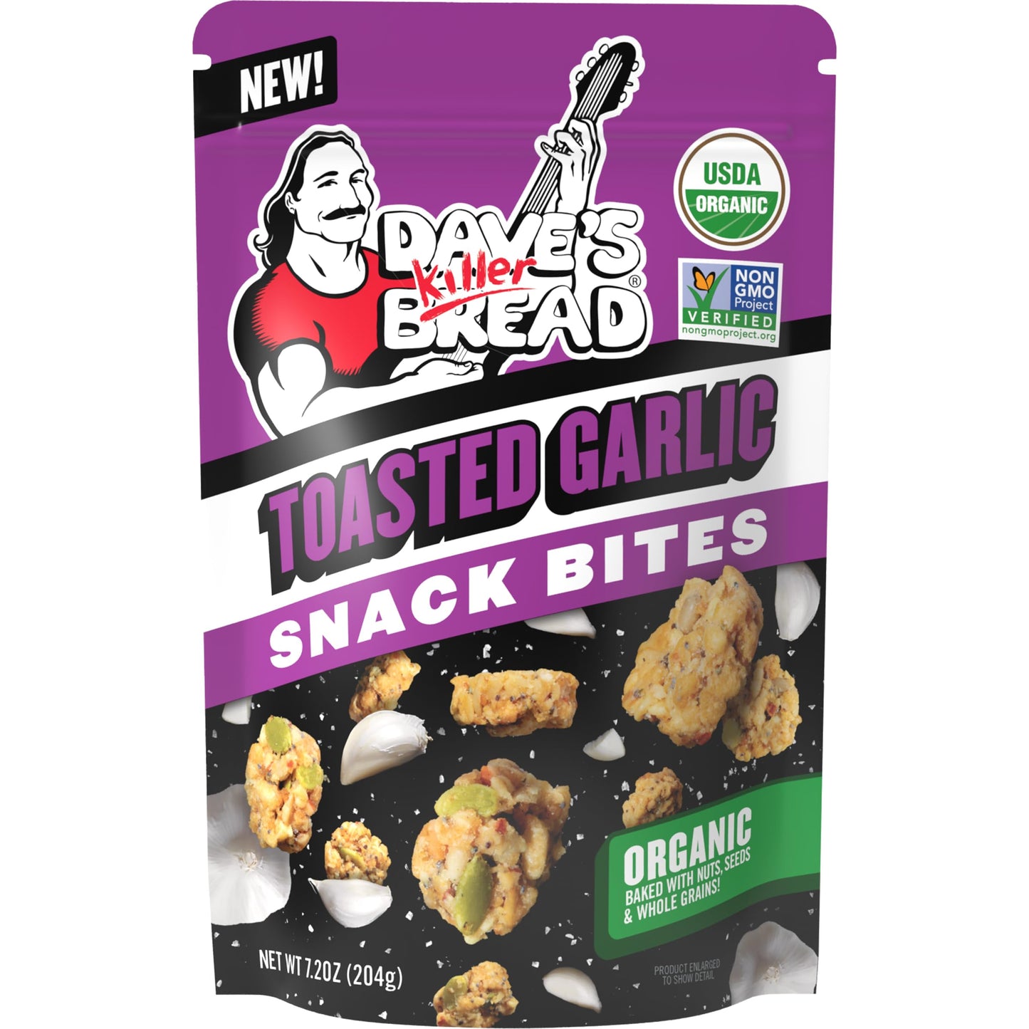 Daves Killer Bread Toasted Garlic Organic Snack Bites, Garlic Organic Snacks, 7.2 oz