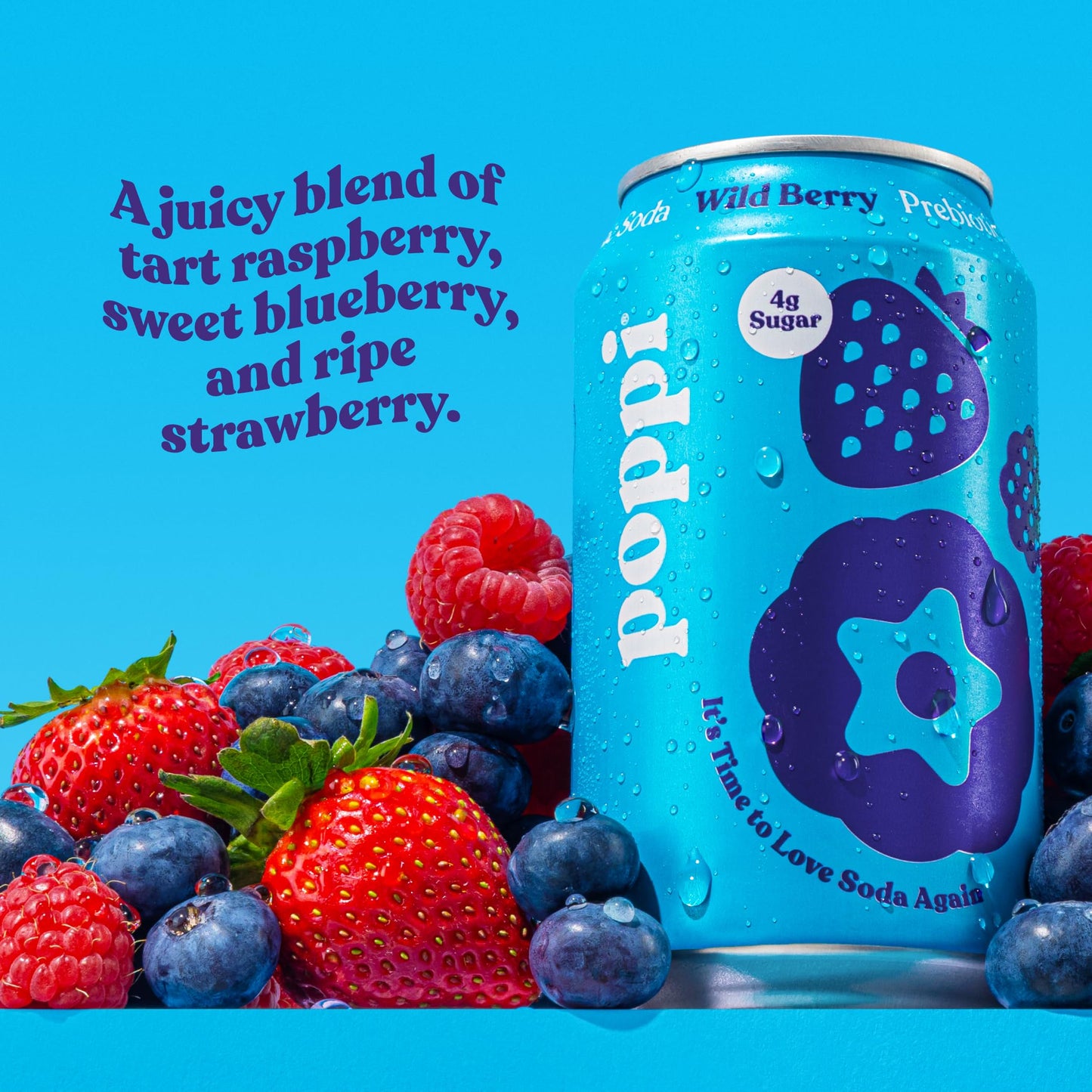 poppi Sparkling Prebiotic Soda, Wild Berry, 12 Fl Oz (Pack of 12)