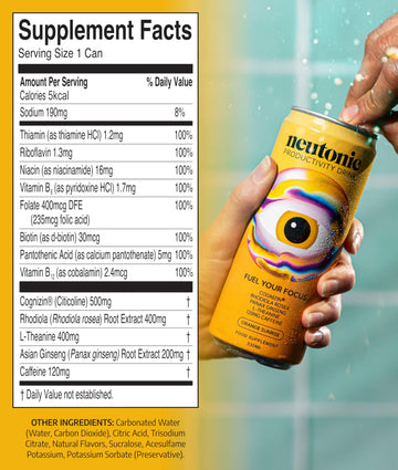 Neutonic Nootropic Energy Drink | Orange Sunrise | 120mg Caffeine | Zero Sugar | 12 Cans