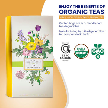Premium Organic Tea Bag 80 Pack Sampler Designer Tin Book Gift Set 10 Per Flavor Assorted Variety Exotic Fruit Herbal Black And