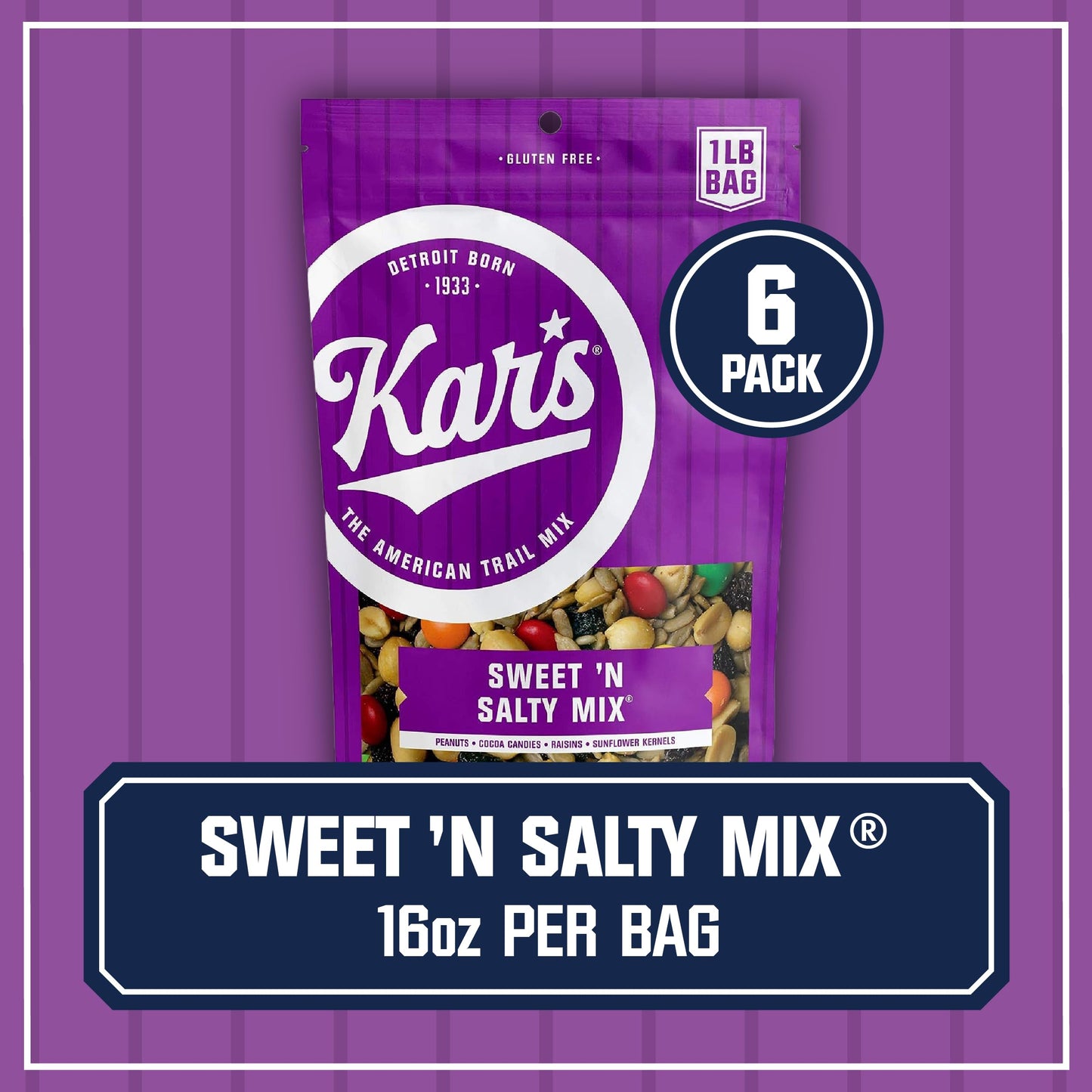 Kars Nuts Sweet N Salty Trail Mix - 16 Oz Resealable Bag, Pack Of 6 - Easy And Quick Snacks For Adults And Kids