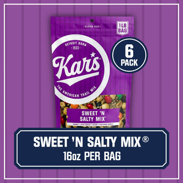 Kars Nuts Sweet N Salty Trail Mix - 16 Oz Resealable Bag, Pack Of 6 - Easy And Quick Snacks For Adults And Kids
