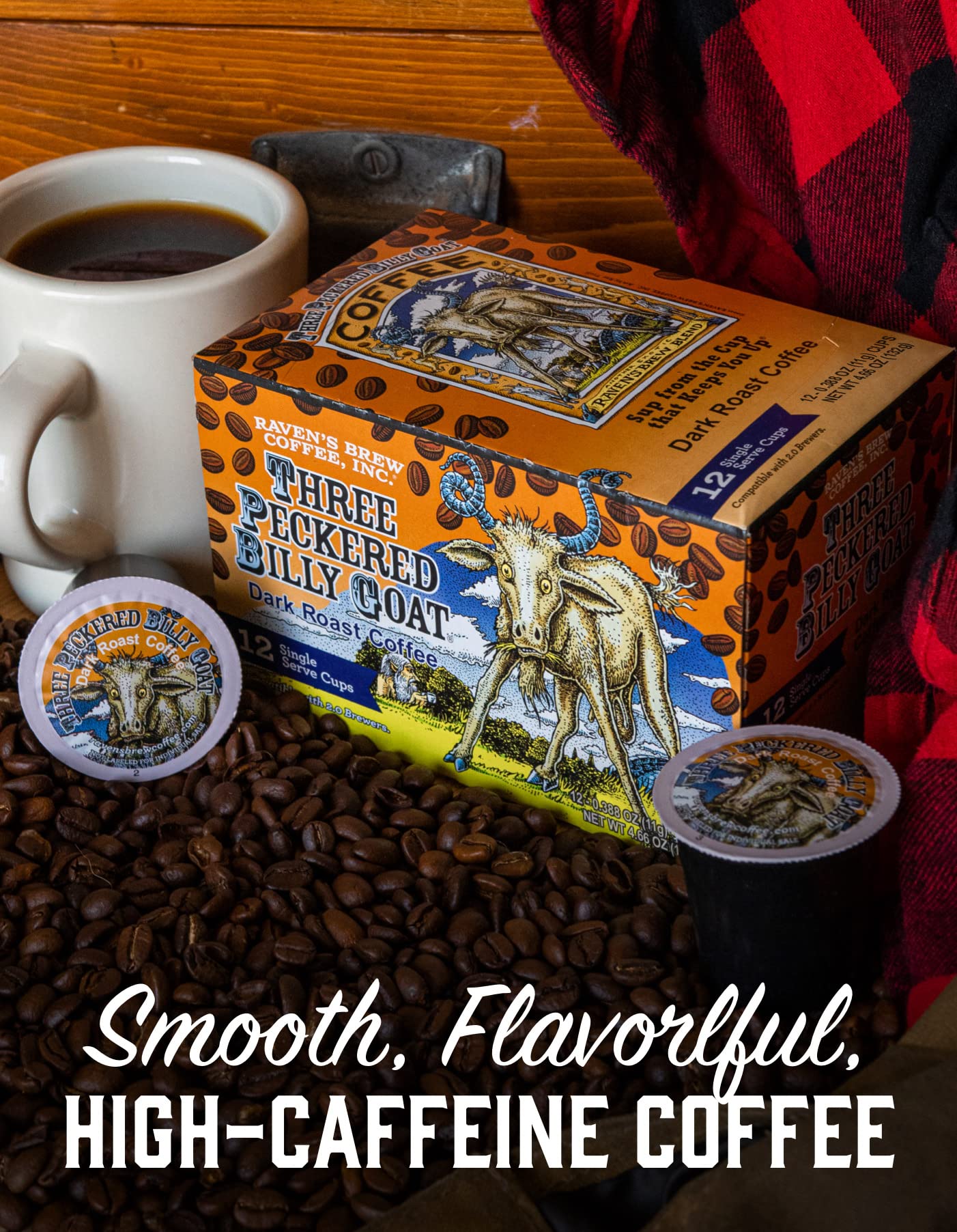 Raven’S Brew Coffee High Caffeine Dark Roast K-Cup Compatible Single Serve Pods — Three Peckered Billy Goat 12Ct