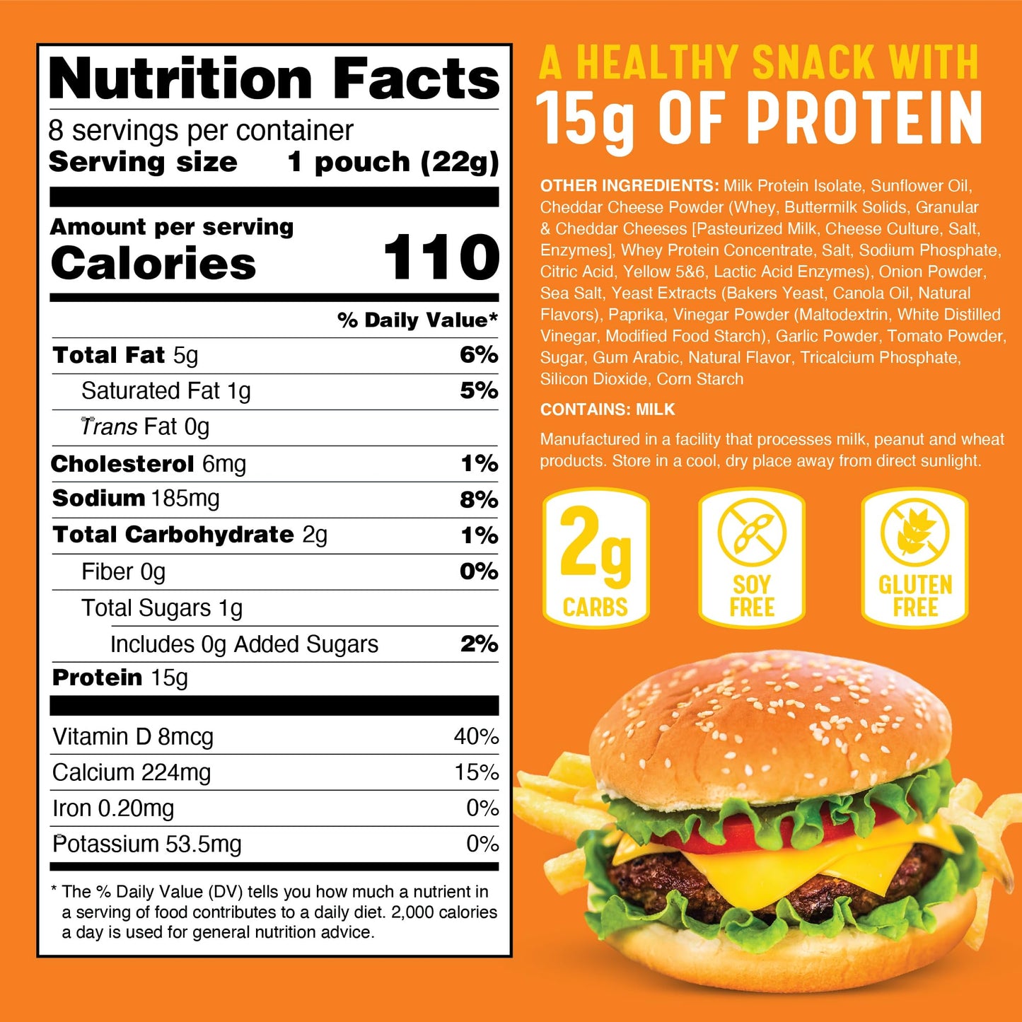 Snack House High Protein Puffs, Low Carb, 15g Protein, 1g Sugar, 0.78 Ounce, Legendary Cheese Burger Flavor, 8 Pack