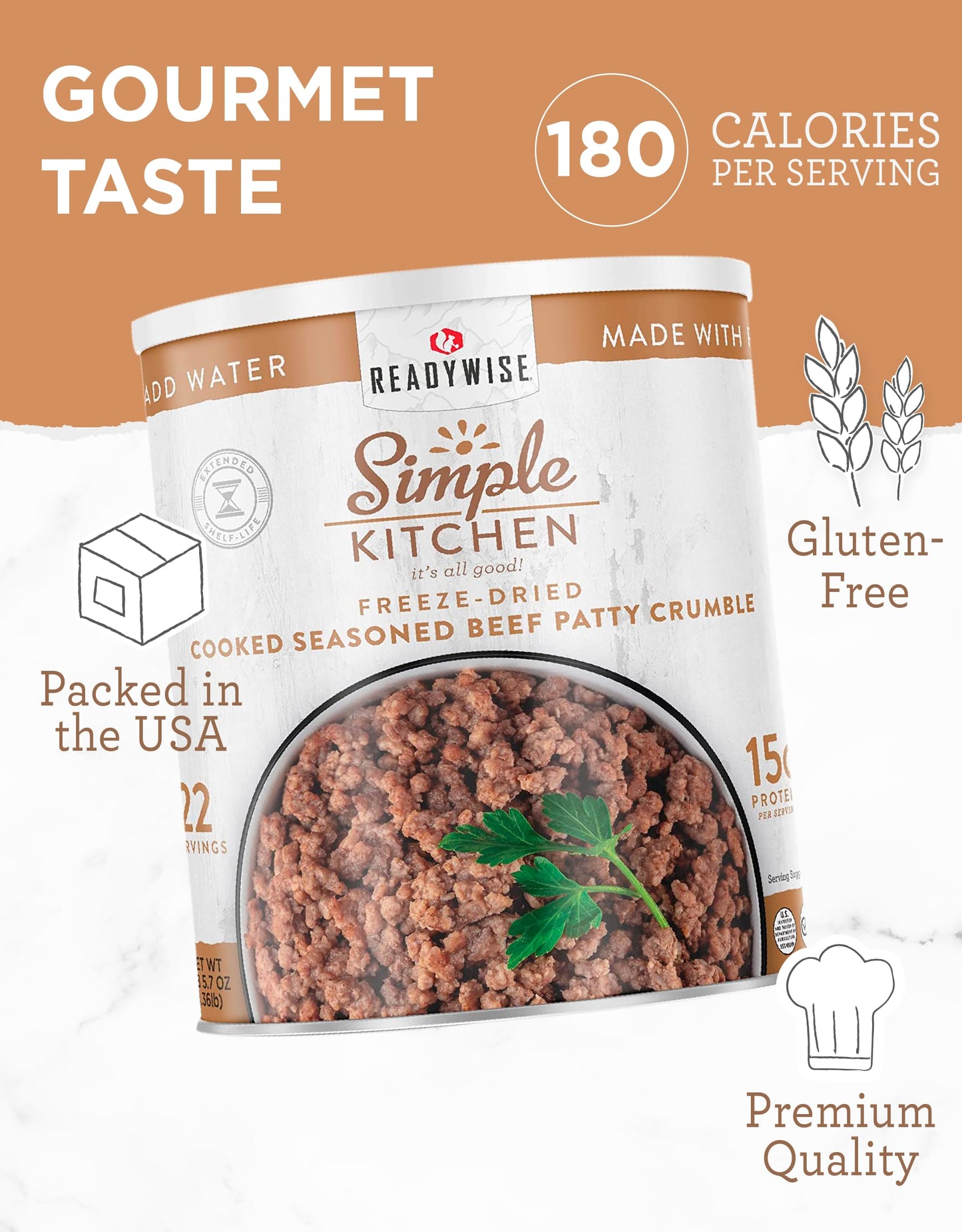 Readywise Simple Kitchen Seasoned Ground Beef Crumbles, 22 Servings – Freeze-Dried Meat For Emergency Food Supply, Long-Term Storage, Camping, Survival, Mre, And Disaster Preparedness, #10 Can