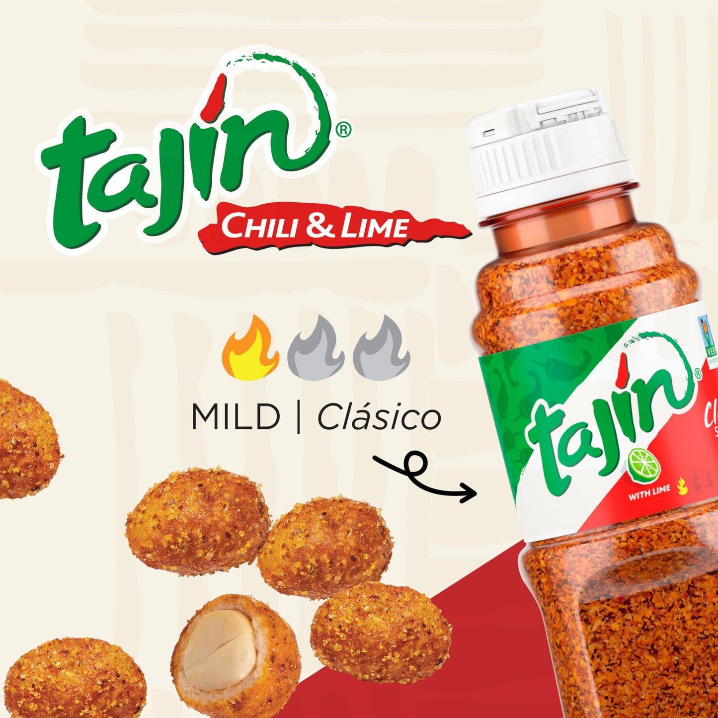 Snak Club Tajin Crunchy Peanuts, Nuts with Chili and Lime Seasoning, Mild, No Artificial Colors or Flavors, 4 oz Resealable Bags