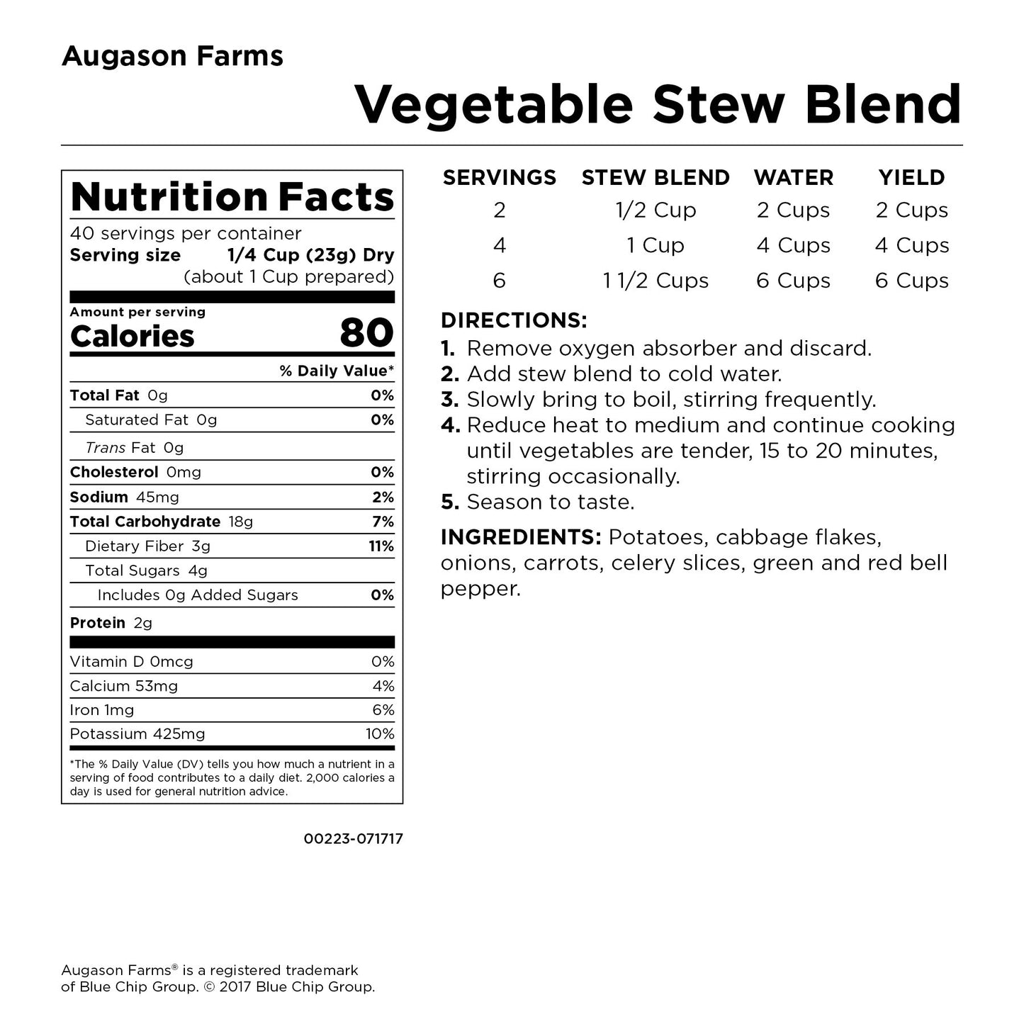 Augason Farms Vegetable Medley Blend Can, Emergency Food Supply, 131 Servings, 2 lb 5 oz, Model 5-00223