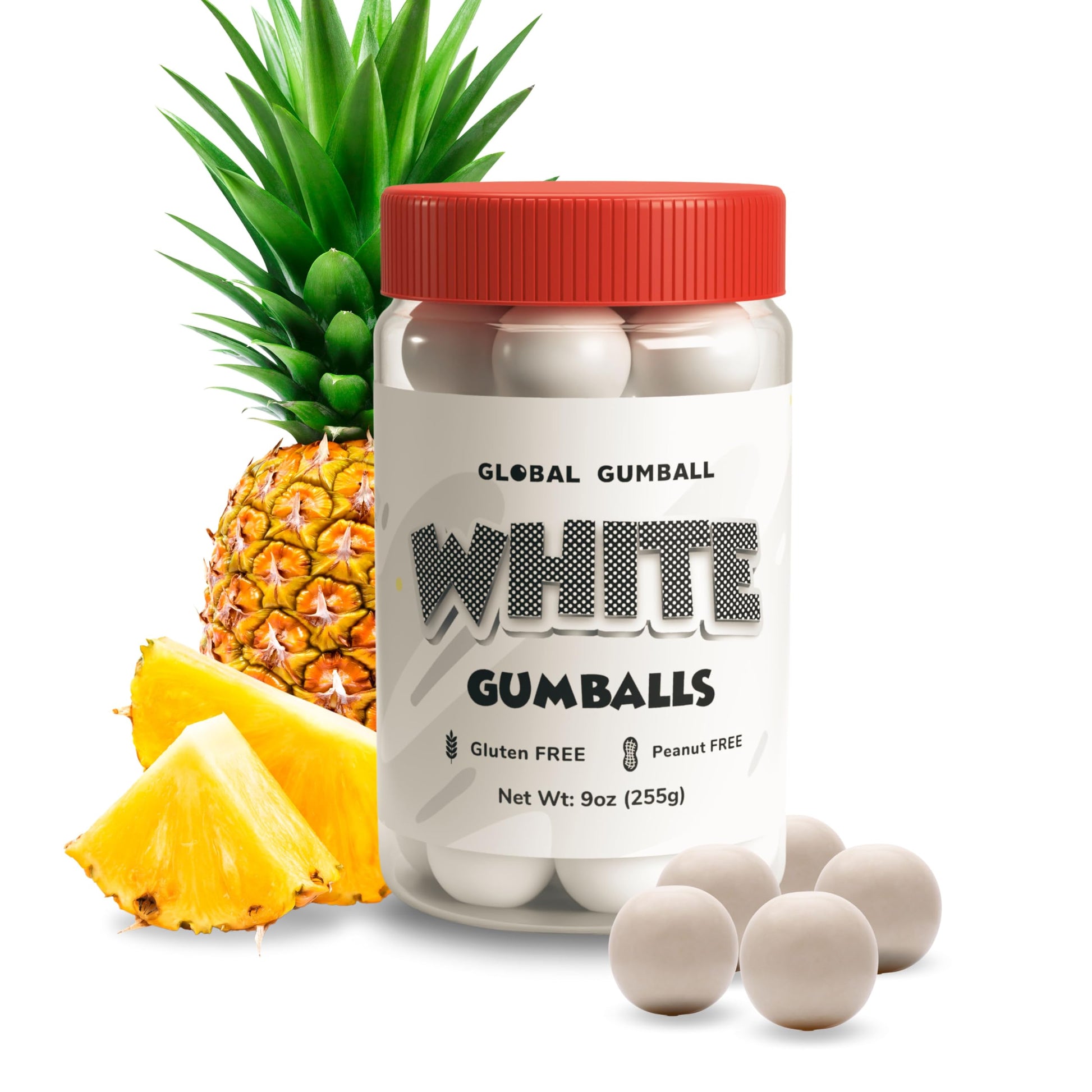 Gumballs in Jar - 1 Inch Large Gumballs - Pineapple Bubble Gum White Gumballs - Kids Chewing Gum - Gumballs for Kids 9 OZ