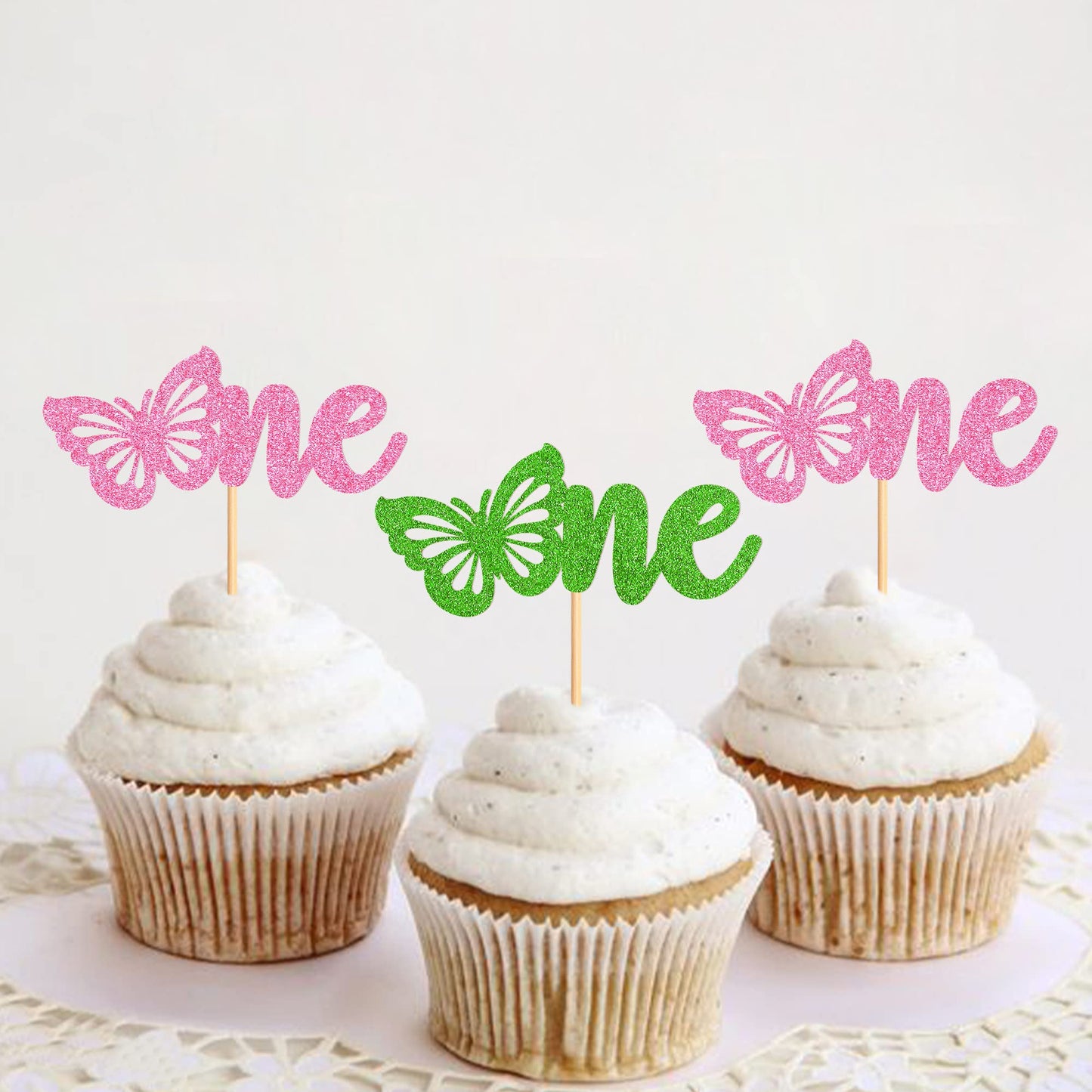 Ercadio 24 Pack Butterfly Cupcake Toppers - Glitter Butterfly 1St Cupcake Picks Assembled Decors For Baby Shower & Kids Birthday