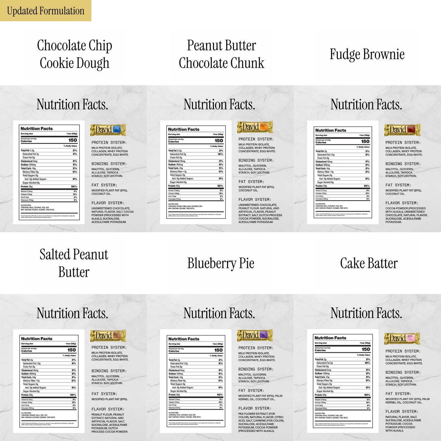 David High Protein Bars - Sugar Free, Low Carb, Gluten Free, 28g Protein, 150 Calories - Variety Pack of 6