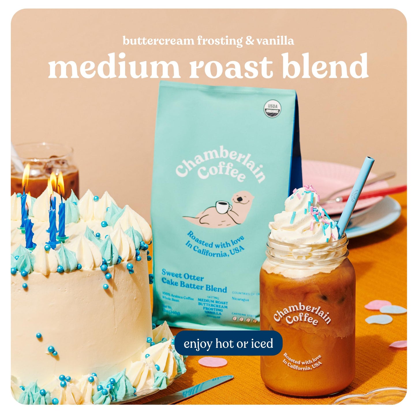 Chamberlain Coffee Sweet Otter Cake Batter Blend - Medium Roast Ground Coffee Beans With Notes Of Vanilla & Frosting - Specialty Ground Coffee From Nicaragua, Freshly Roasted In California - 12 Oz