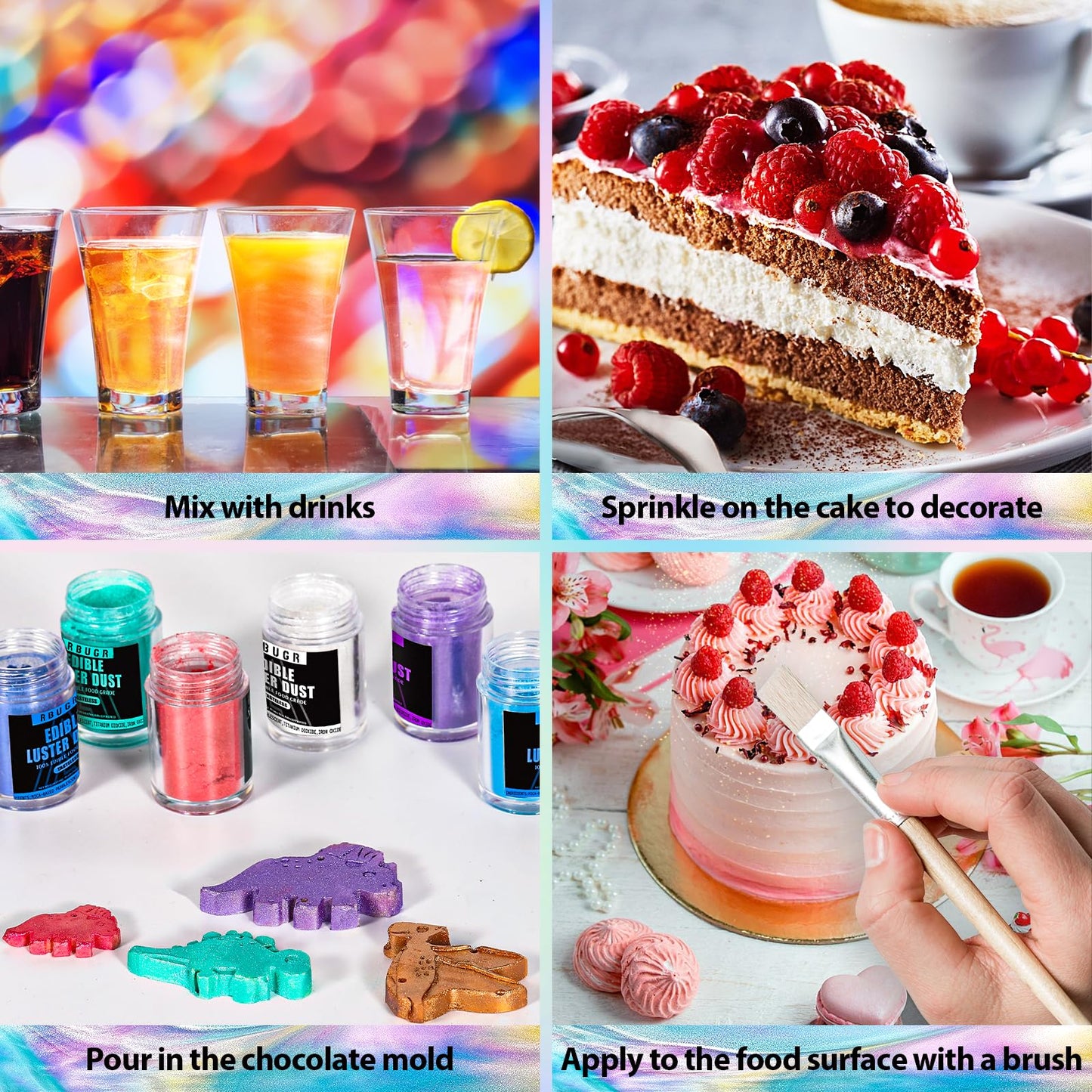 RBUGR Edible Glitter Pack, 12 Colors Vegan Shimmer Dust, 4g Each, Multicolor-Style3