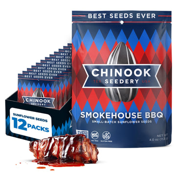 Chinook Seedery Roasted Jumbo Sunflower Seeds - Keto Snacks, Gluten-Free, Non-GMO, Smokehouse BBQ 4 oz (12-Pack)