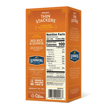 Lundberg Organic Thin Stackers, Red Rice & Quinoa, Salt-Free,Thin Multigrain Rice Cakes, Gluten-Free, Vegan, Healthy Snacks, 6 o