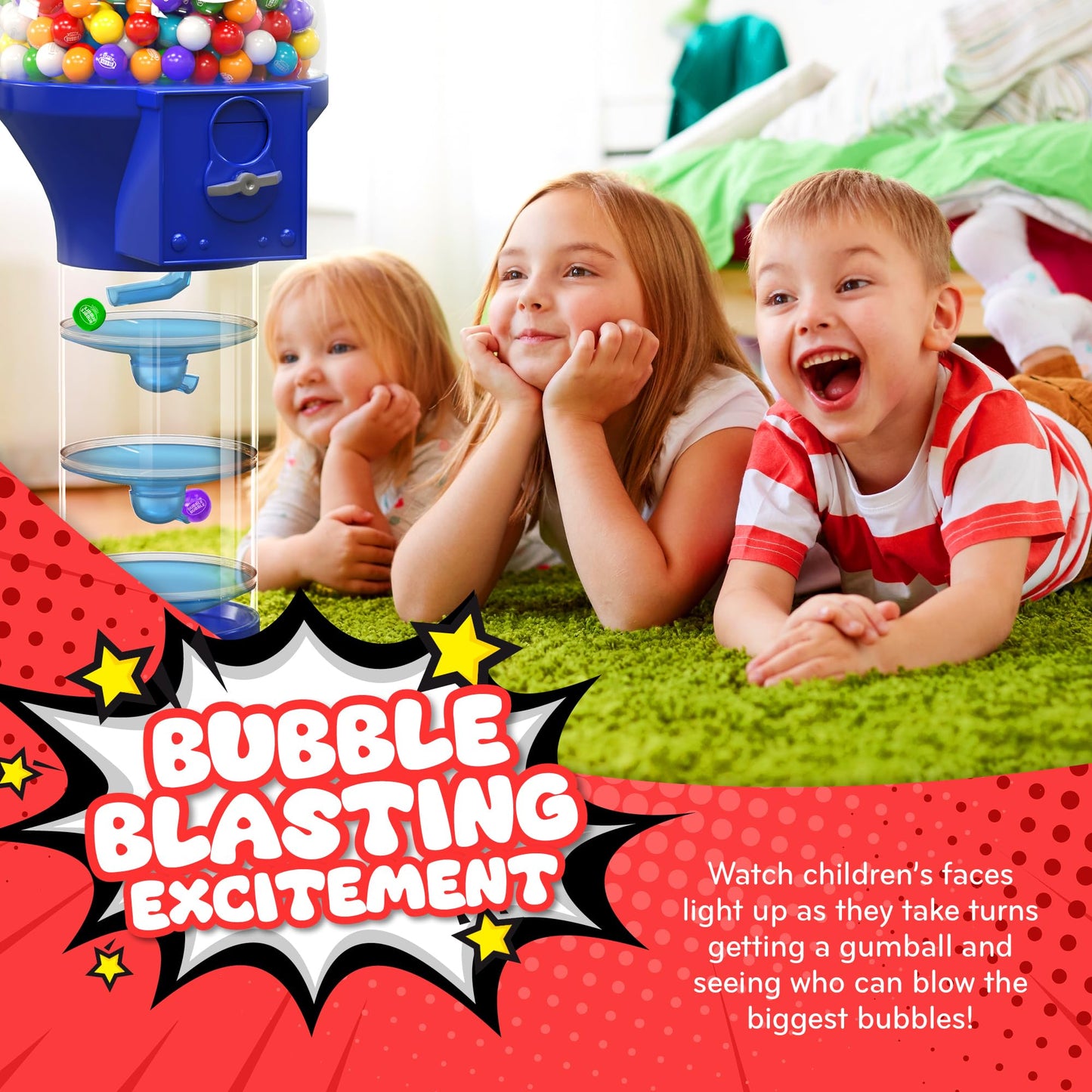 Playo 18'' Big Spiral Gumball Machine For Kids - Includes Aprox 113 Gum Balls - Kids Dubble Bubble Twirling Style Candy Dispense