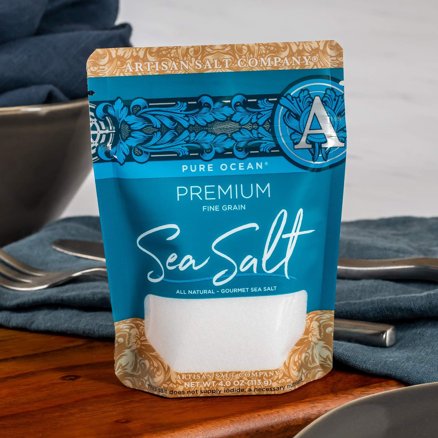 SaltWorks Artisan Salt Company Pure Ocean Sea Salt, 4 Ounce Zip-Top Pouch, White Crystals
