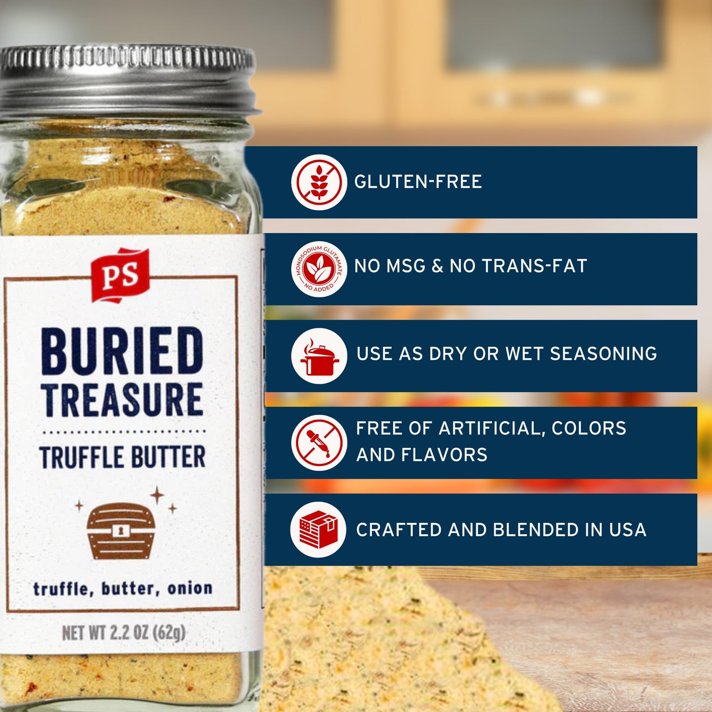 PS Seasoning Truffle Butter All-Purpose Seasoning - 2.2 oz Shaker, Umami Flavor for BBQ, Pasta, Burgers, Risotto
