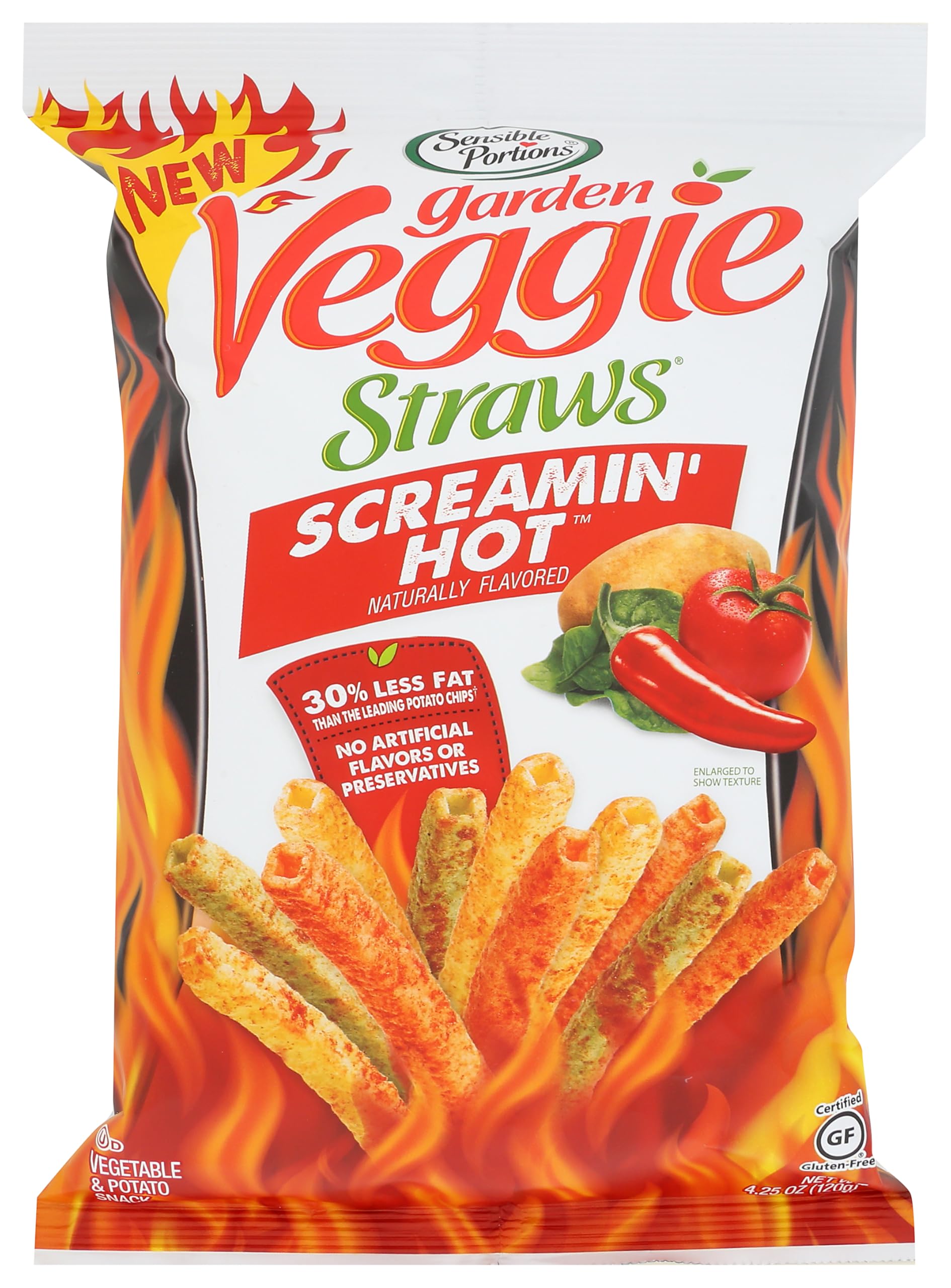 Sensible Portions Garden Veggie Straws Screamin Hot Vegetable & Potato Snack, 4.25 Oz