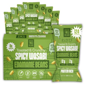 Where You Bean Edamame Beans Snack (Spicy Wasabi) - Crunchy and Dry Roasted Edamame Beans - High Protein Snacks, Keto and Vegan 