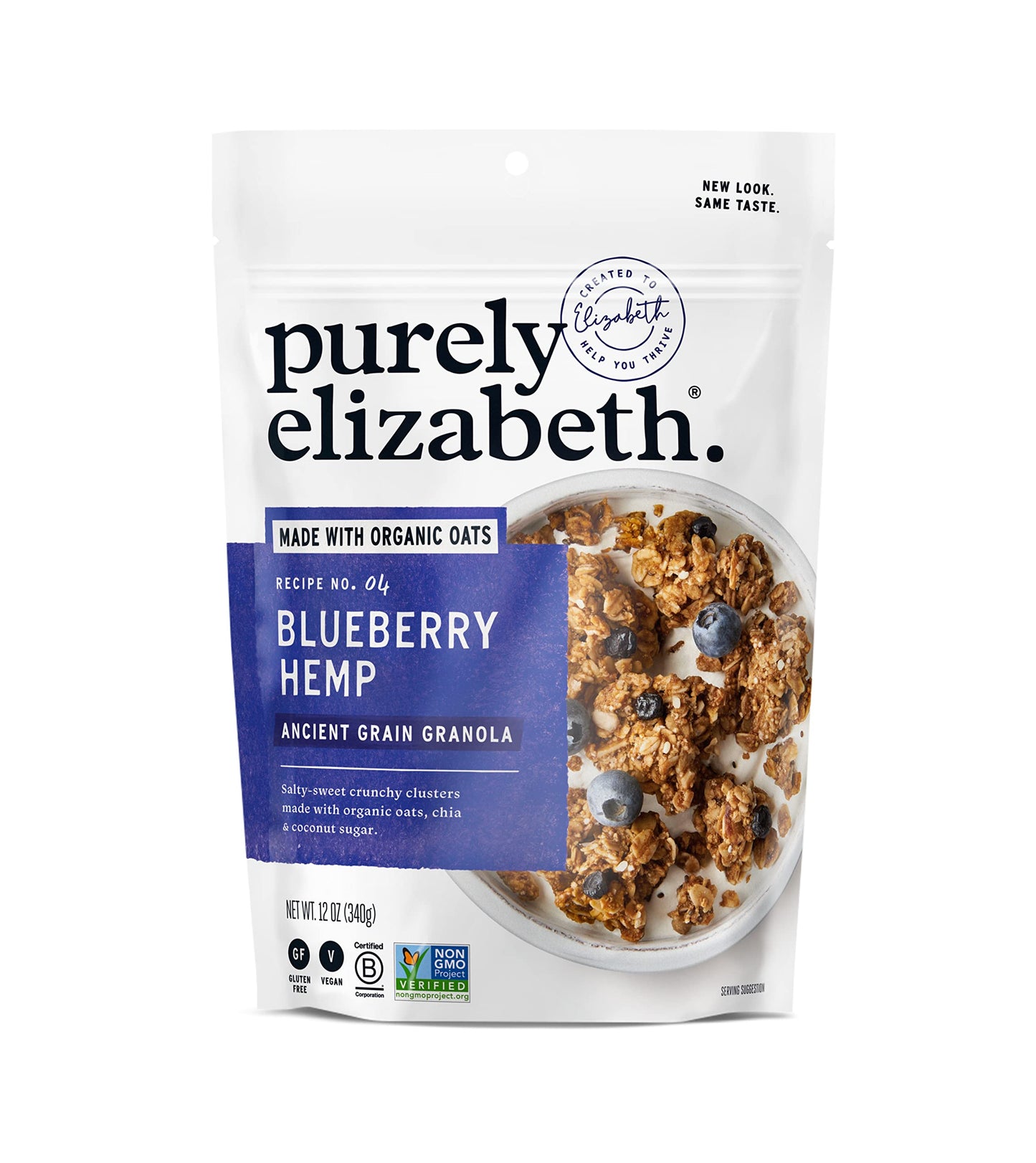 purely elizabeth Ancient Grain Granola Certified Glutenfree Vegan NonGMO Coconut Sugar Delicious Healthy Snack , Blueberry Hemp,