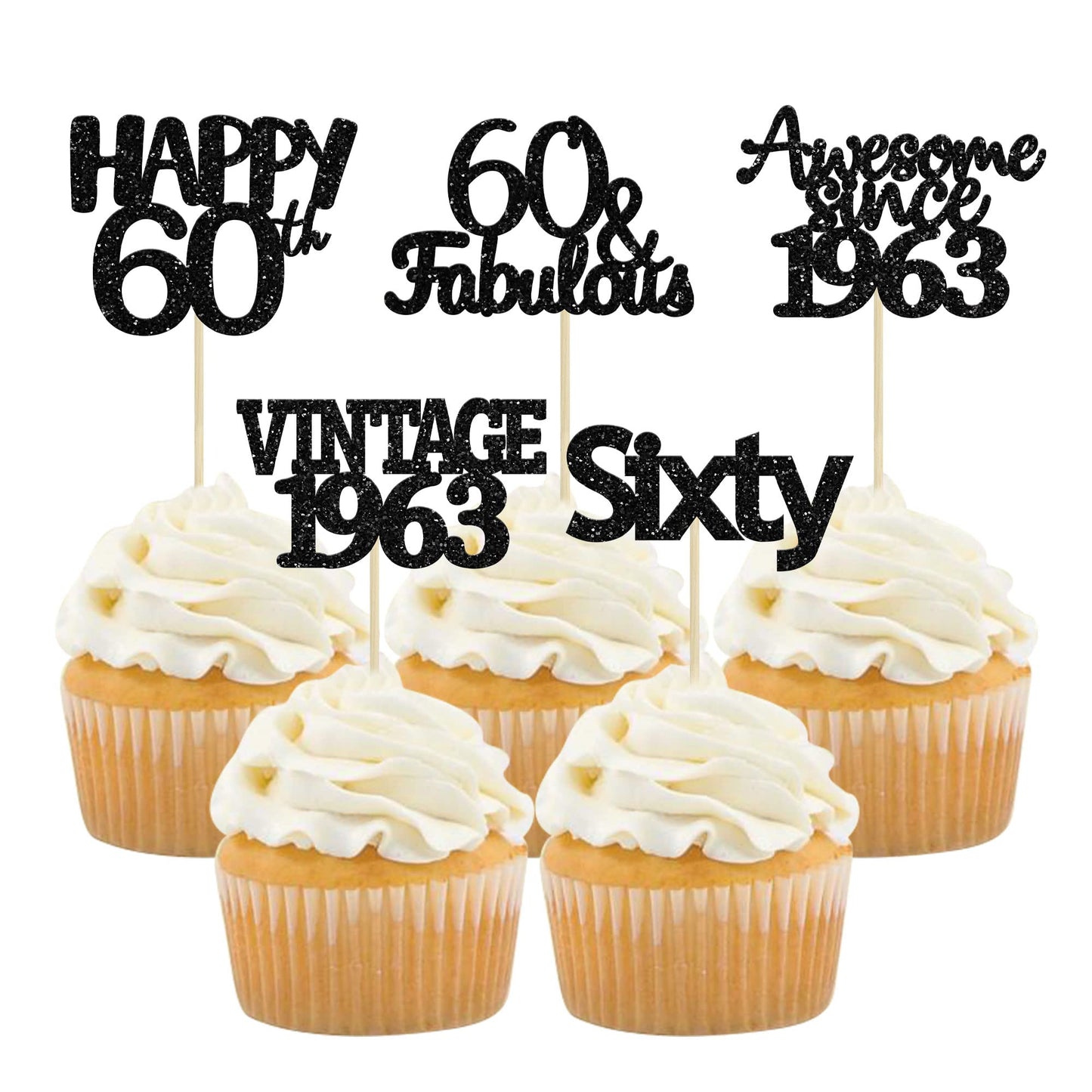 Gyufise 30Pcs 60Th Birthday Cupcake Toppers Awesome 1963 Vintage 1963 Cake Decorations Cheers To 60 Fabulous Sixty Cupcake Picks
