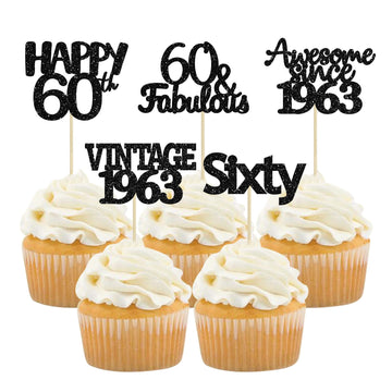 Gyufise 30Pcs 60Th Birthday Cupcake Toppers Awesome 1963 Vintage 1963 Cake Decorations Cheers To 60 Fabulous Sixty Cupcake Picks
