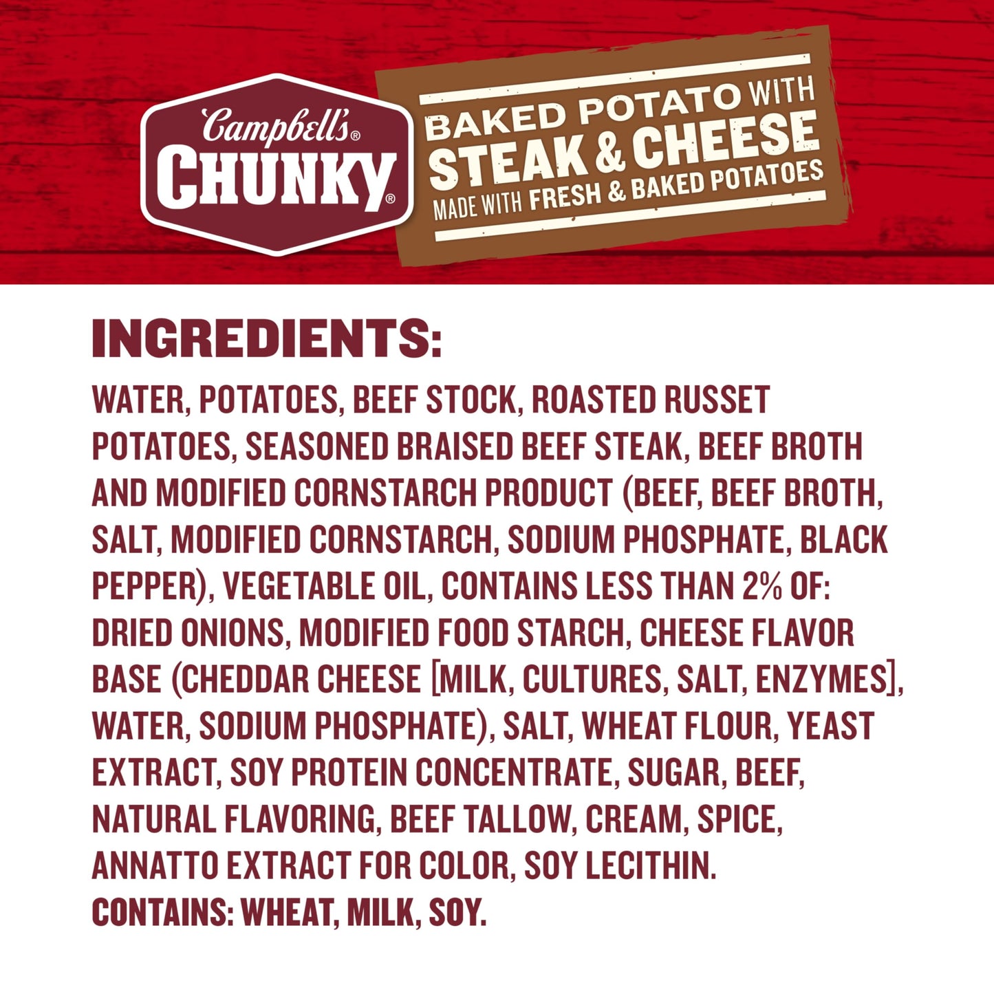 Campbell s Chunky Soup, Baked Potato with Steak and Cheese Soup, 18.8 oz Can (Case of 12)