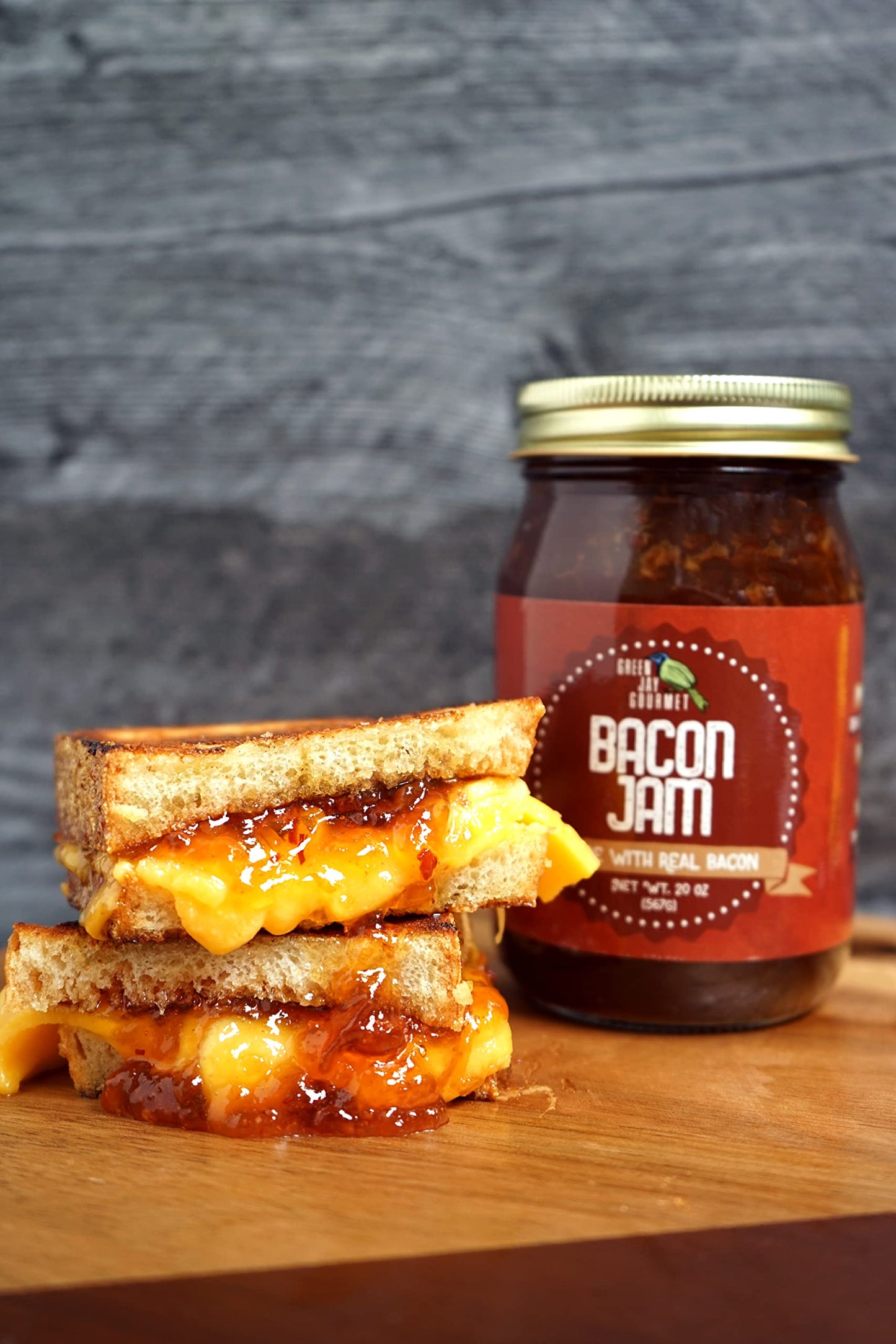 Green Jay Gourmet Bacon Jam - Classic Spread for Burgers, Sandwiches, Toast, Charcuterie - Sweet & Savory Flavoring for Meat Cut