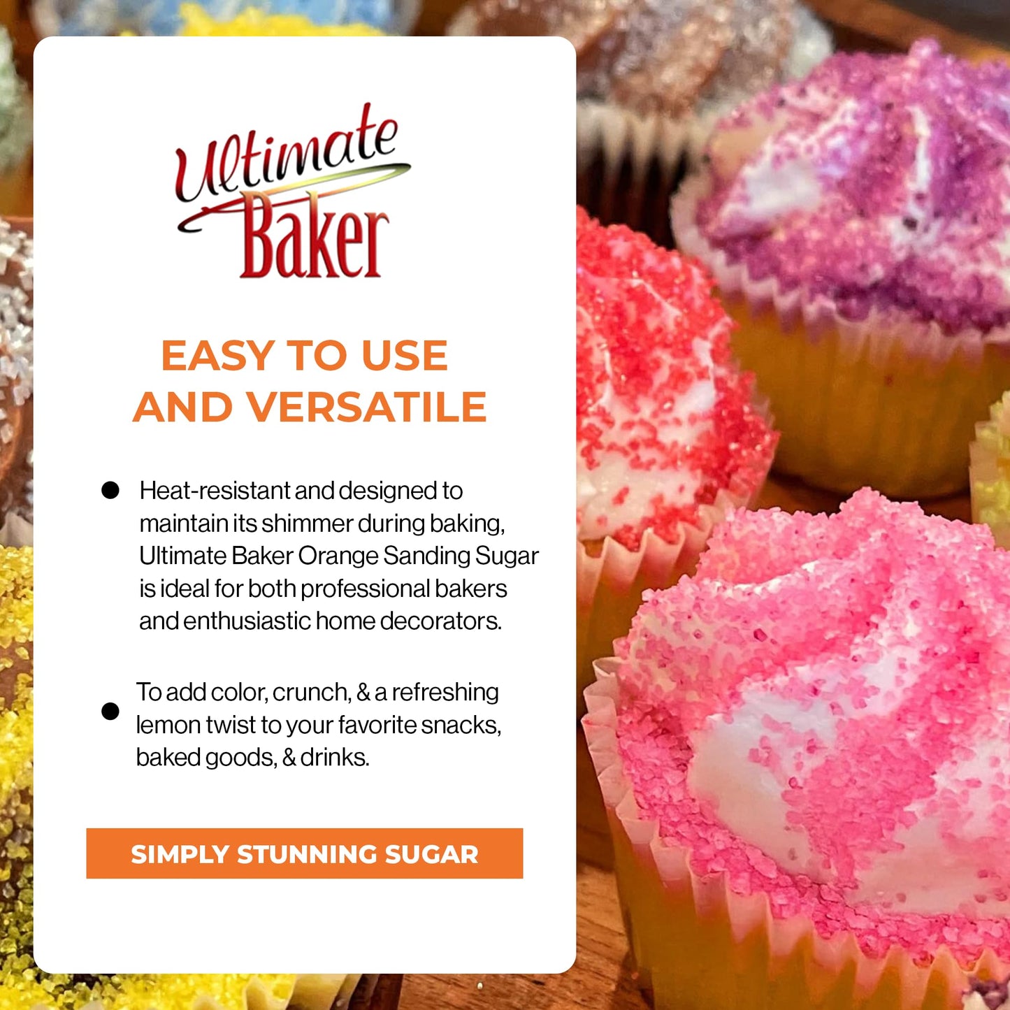 Ultimate Baker - Sanding Sugar, Orange - Vibrant Color Baking & Decorating Sugar With Premium Texture For Desserts & Confections