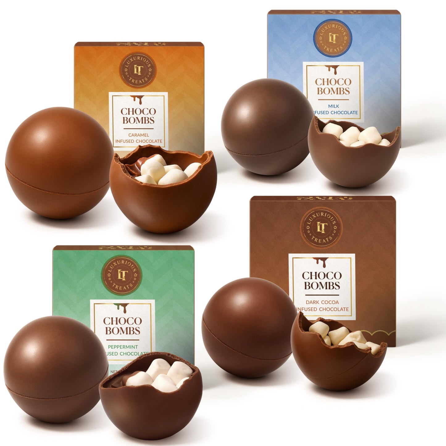 elegant  Hot Chocolate  s  4 Pack Hot Cocoa Balls Holiday Christmas Gift Set with Peppermint  Caramel  Dark and Milk Chocolate Flavors  Individually Wrapped Gourmet Cocoa Balls