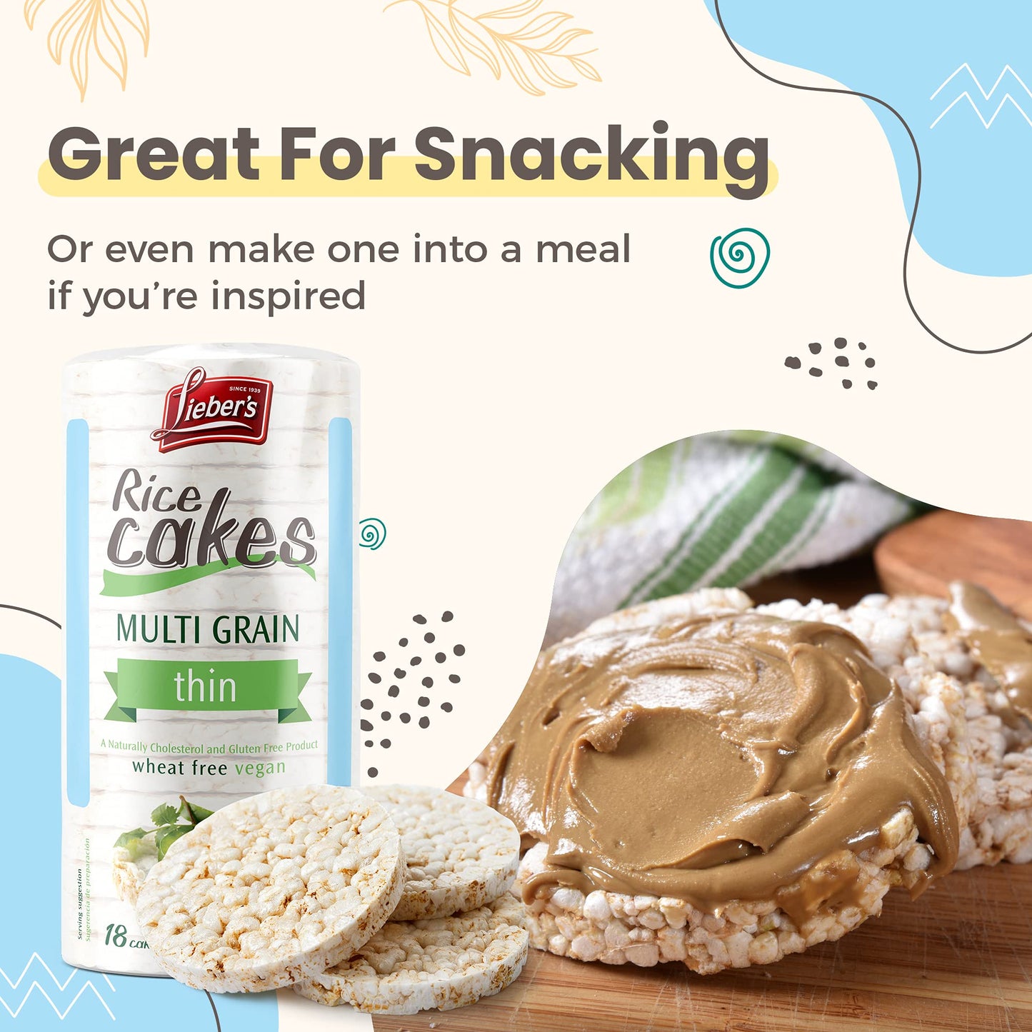 Liebers Multi Grain Rice Cakes, Kosher Certified, Dairy Free, Gluten Free, Vegan, 3.1 Ounce (Pack of 3)