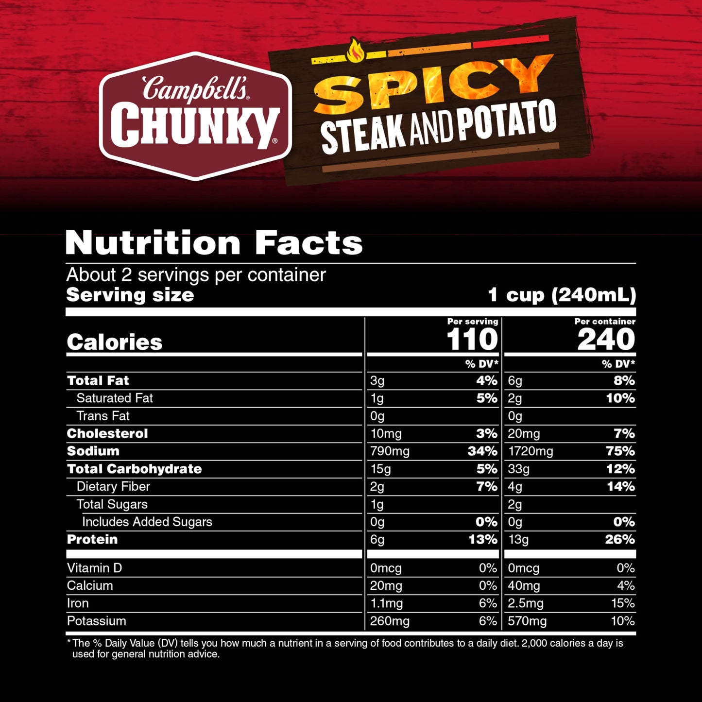 Campbells Chunky Soup, Spicy Steak and Potato Soup, 18.8 oz Can
