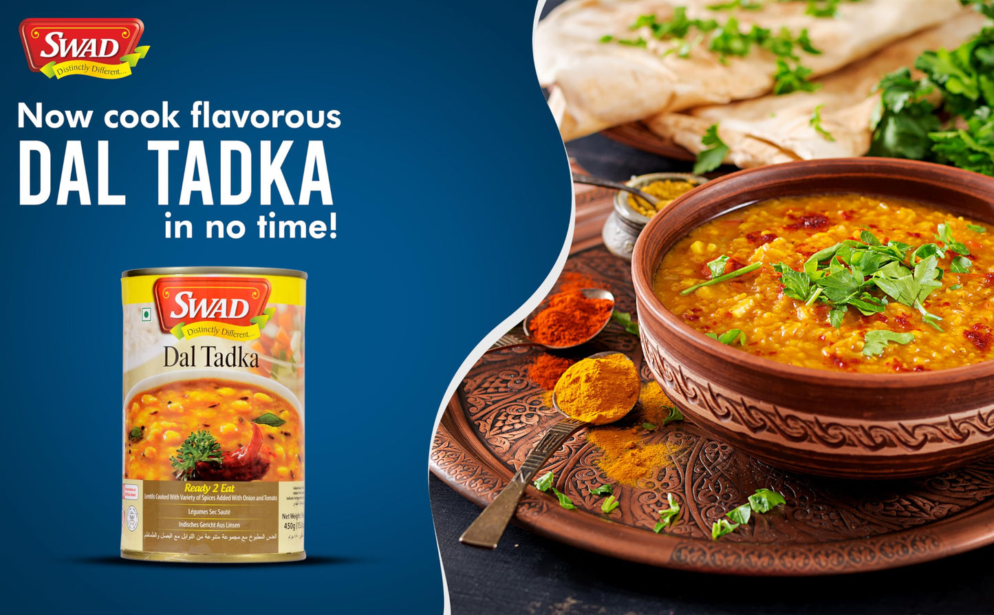 Swad Ready To Eat Dal Tadka Instant Mix Vegetarian Heat & Eat With No Added Preservative - 450 Grams (Pack Of 2)