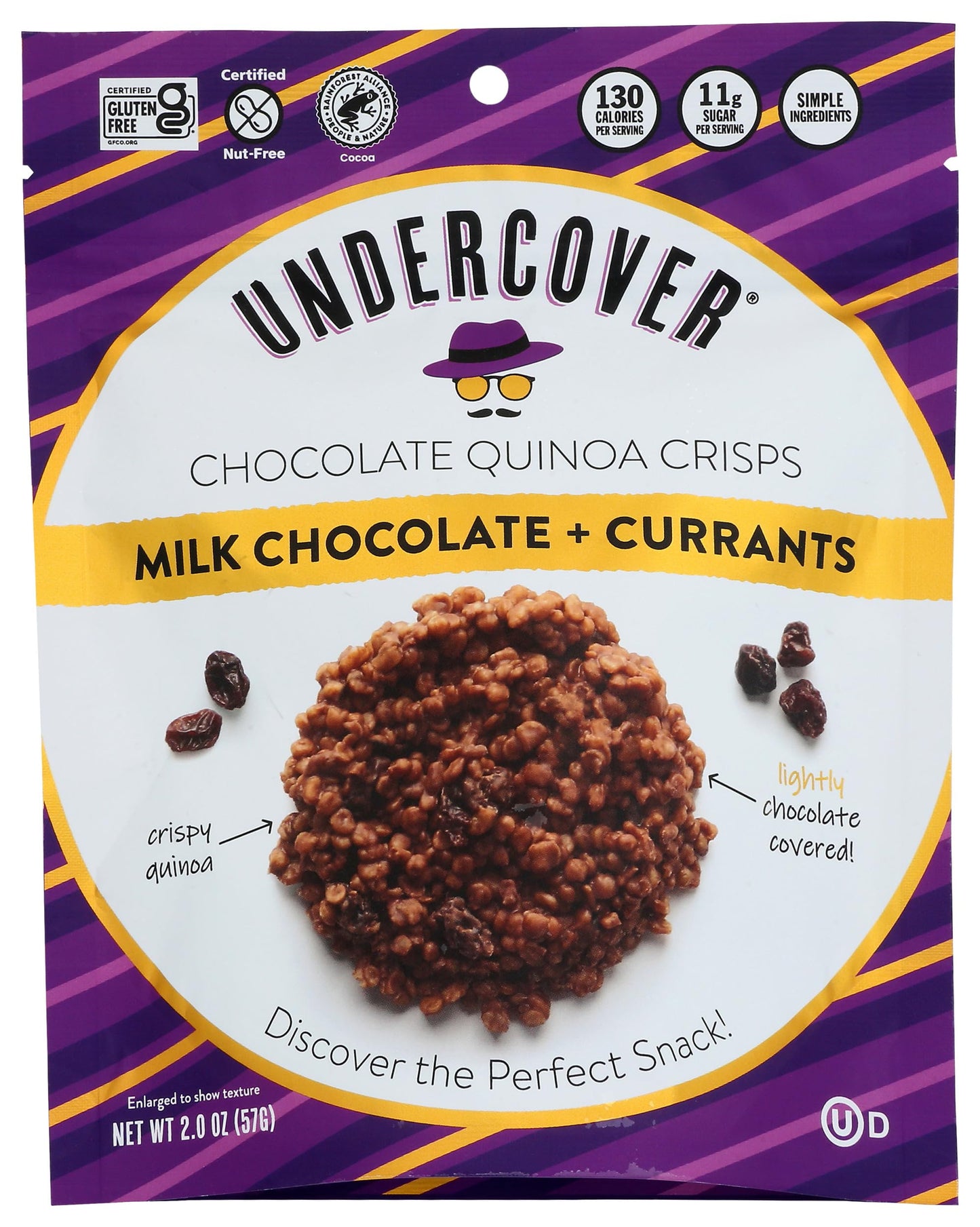 Undercover Quinoa Chocolate Quinoa Crisps, Milk Chocolate & Currants, Gluten-Free, Nut-Free, 8-Pack, 2oz Bags