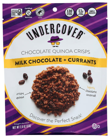 Undercover Quinoa Chocolate Quinoa Crisps, Milk Chocolate & Currants, Gluten-Free, Nut-Free, 8-Pack, 2oz Bags