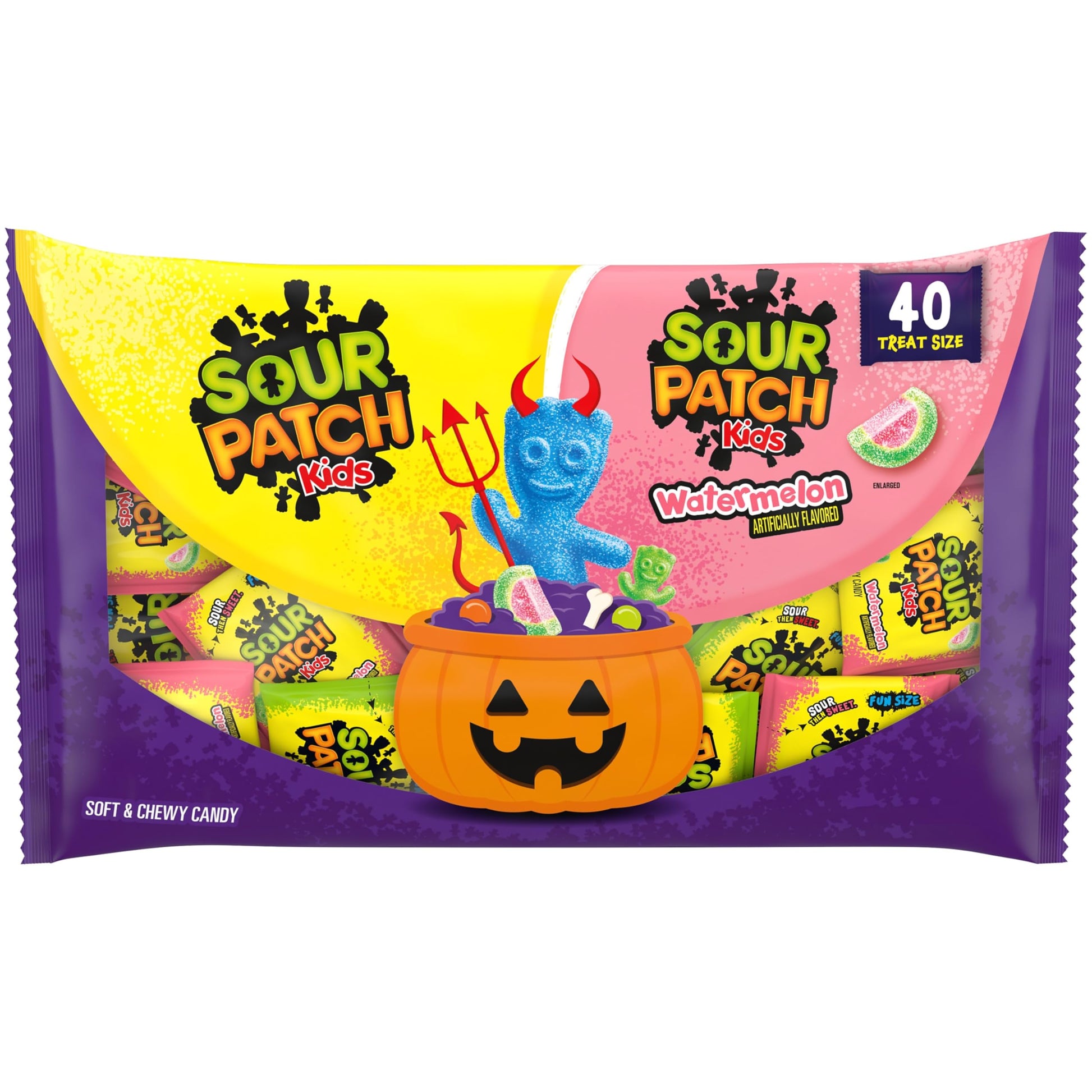 SOUR PATCH KIDS Original & Watermelon Halloween Candy Variety Pack, Bulk Candy, 40 Trick or Treat Bags