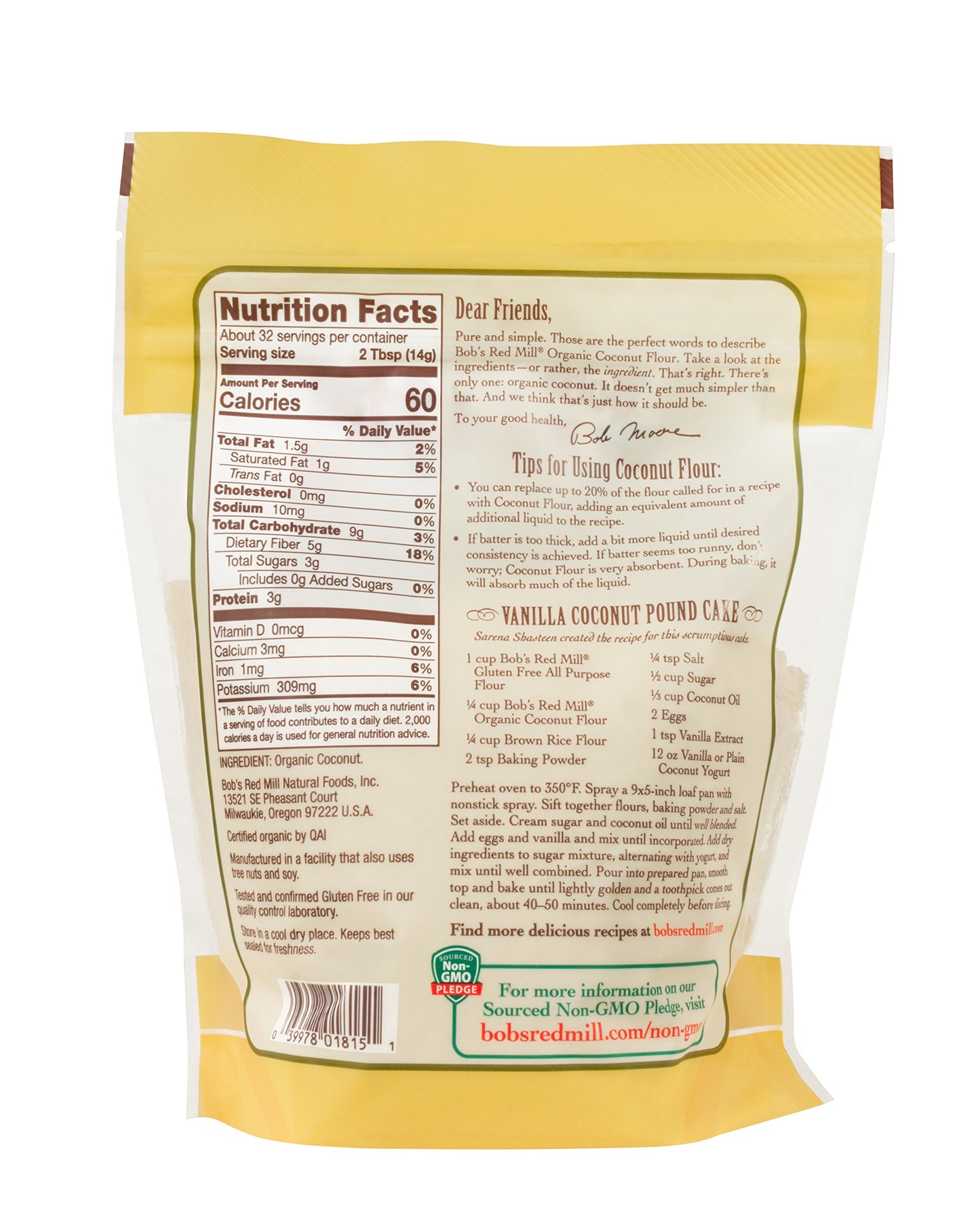Bob'S Red Mill, Organic Gluten Free Coconut Flour, 16 Ounce