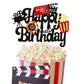 1 Pcs Movie Night Cake Topper Happy Birthday Sign Cake Pick Decorations For Theater Video Recorder Roll Camera Popcorn Hollywood
