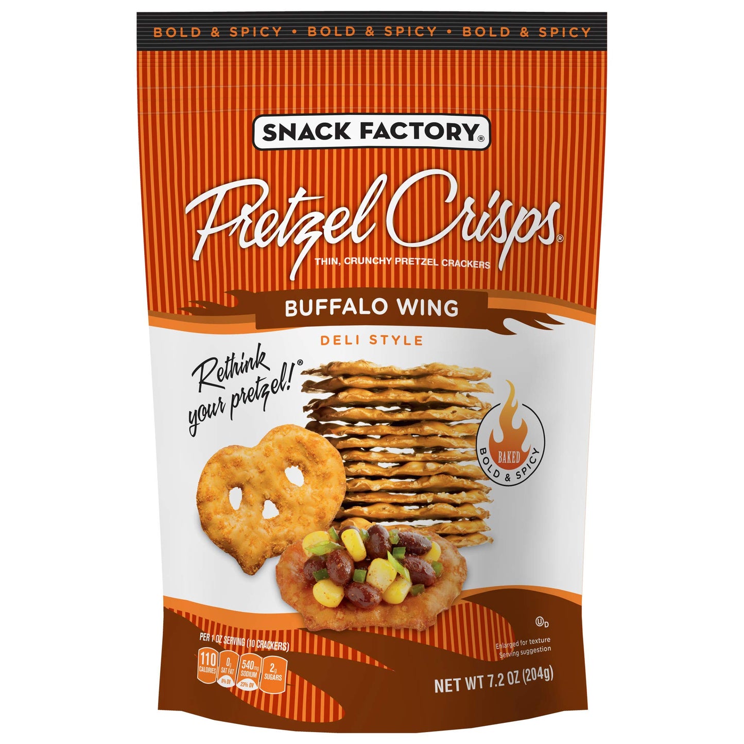 Snack Factory Pretzel Crisps, Buffalo Wing, 7.2 Oz Bag (Pack Of 12)