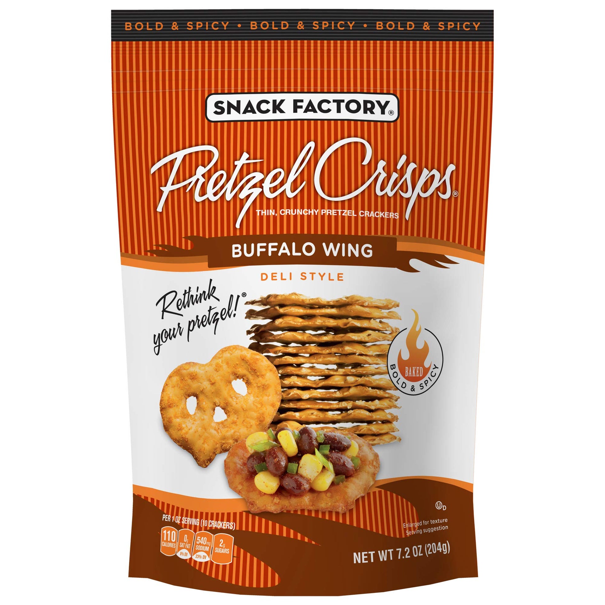 Snack Factory Pretzel Crisps, Buffalo Wing, 7.2 Oz Bag (Pack Of 12)