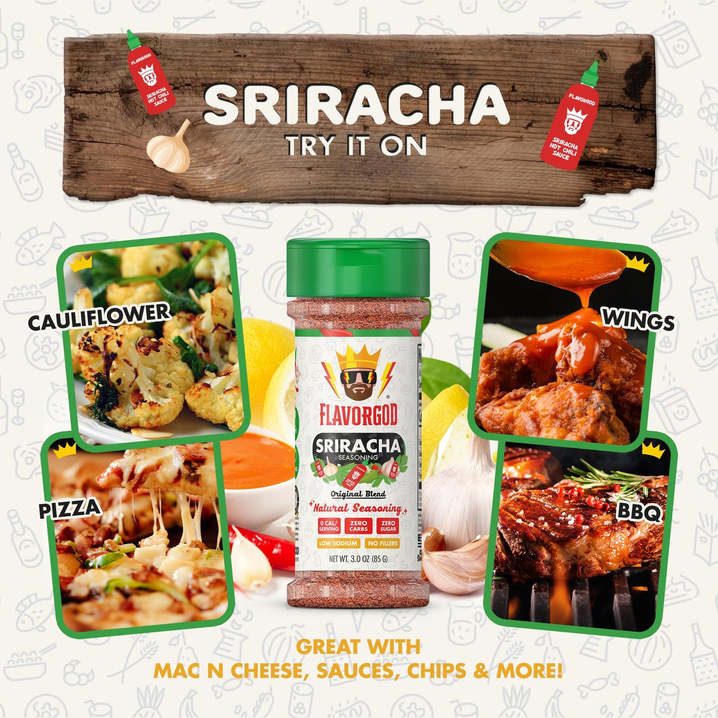 Flavor God Sriracha Seasoning Mix - Premium All Natural Spice Blend, 2 Pack, Kosher, Low Sodium, Vegan, Keto Friendly