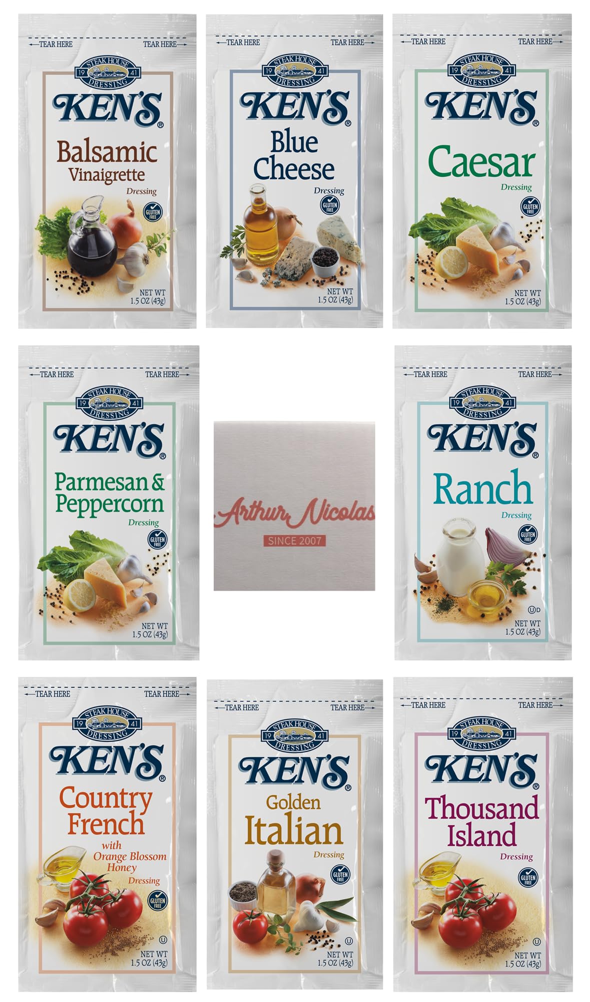 Salad Dressing Packets | 8 Flavors: Balsamic Vinaigrette, Blue Cheese, Caesar, Country French, Ranch, Golden Italian, Parmesan A