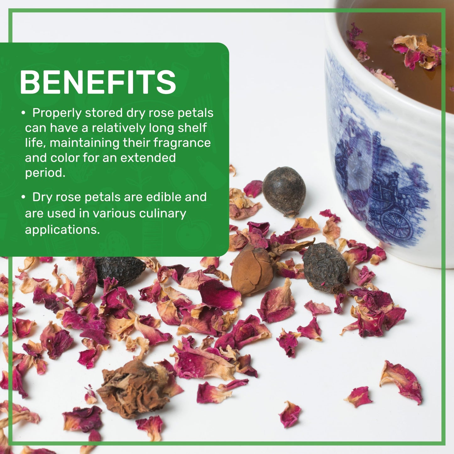 Jiva USDA Organic Dried Red Rose Petals 6 Oz (170g) Large Bag - Food Grade, Edible Flowers - Use in Tea, Baking, Making Rose Wat