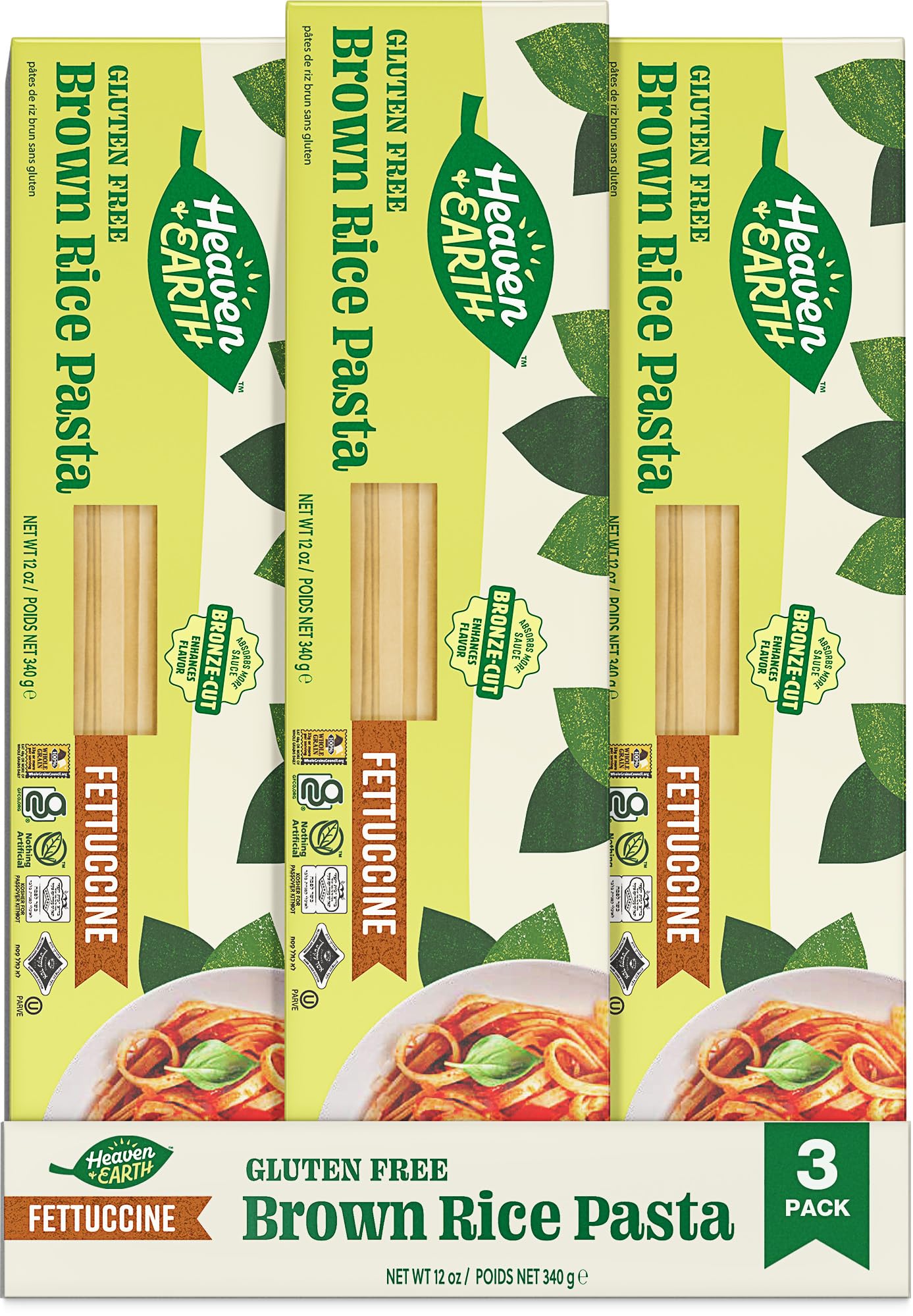 Heaven & Earth Gluten Free Brown Rice Pasta Fetuccinni, 12oz (3 Pack) | Great Texure | Real Pasta Taste & Mouthfeel | Whole Grai